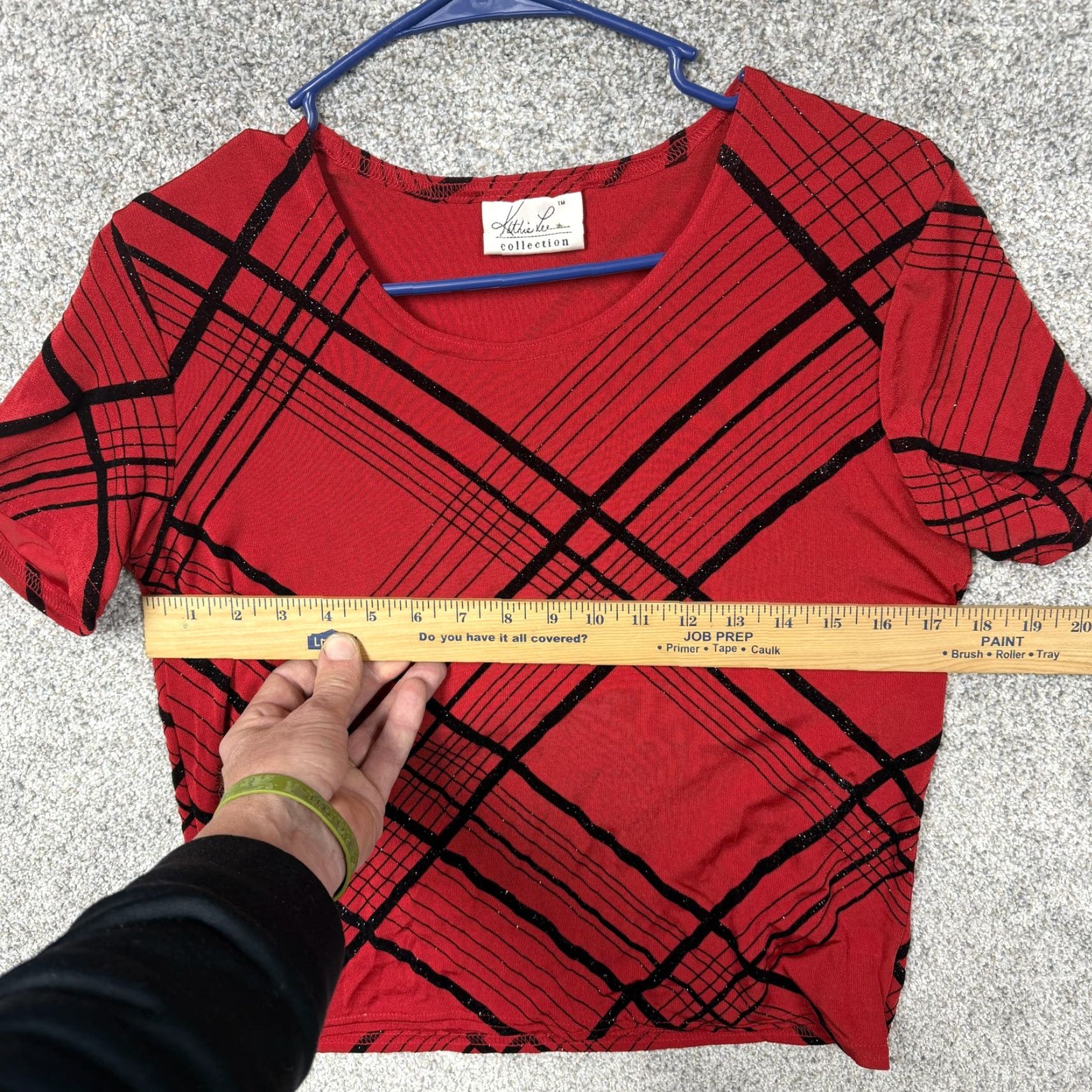 Lee VTG 90s Y2K Kathie Lee Collection Womens T-Shirt Red Black Glitter Plaid Round Neck Short Sleeve Casual Vintage Grunge Disco Size M / US 6-8 / IT 42-44 - 3 Thumbnail