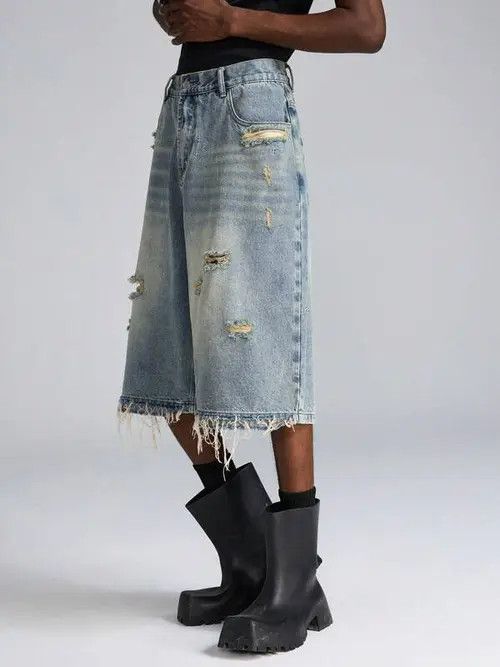 Jean Distressed Washed Y2k Shorts Jorts Denim Size US 32 / EU 48 - 4 Thumbnail