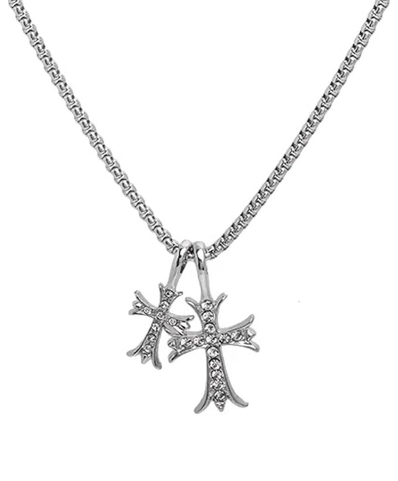 Jewelry Gothic Double Cross Necklace Silver Vintage Necklace Y2K, Women's