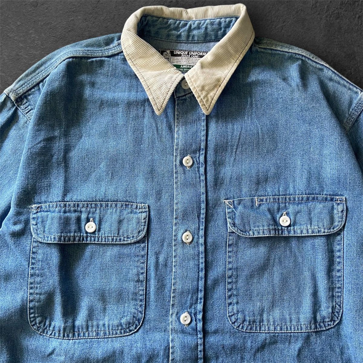 Sugar Cane Sugar Cane Rugged Denim Work Shirt - Vintage Cord Collar Size US XL / EU 56 / 4 - 2 Thumbnail