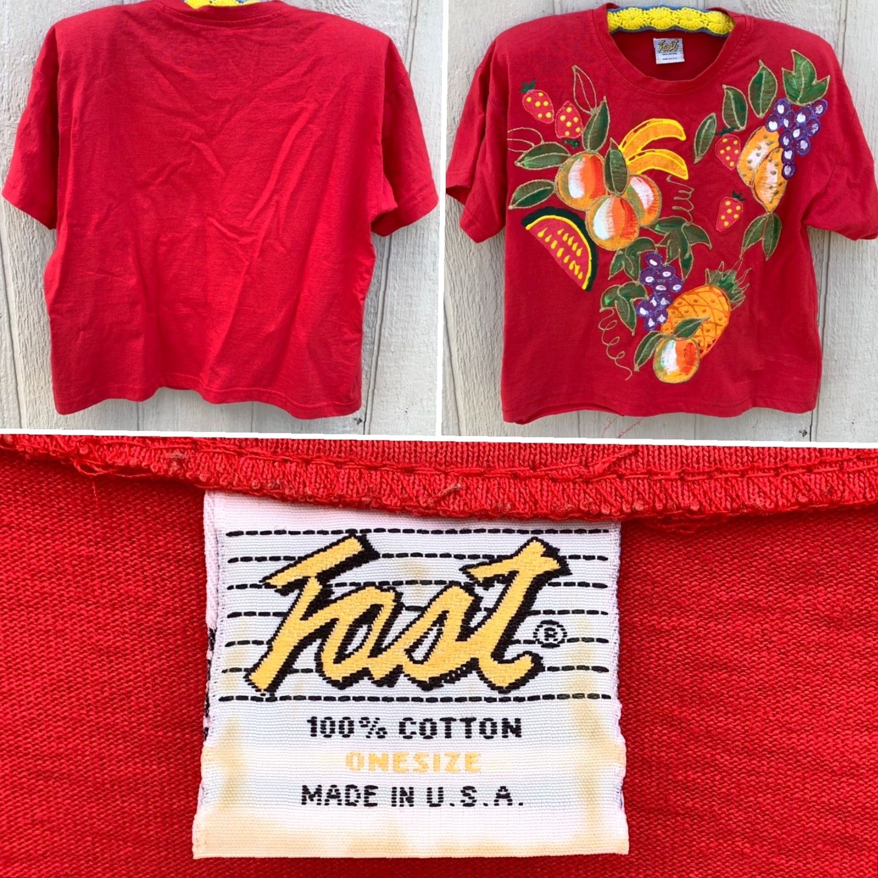 Vintage VINTAGE Fast Fruit Painted Wearable Art Tee T-Shirt One Size Red 1980s 1990s Casual Size ONE SIZE - 3 Thumbnail