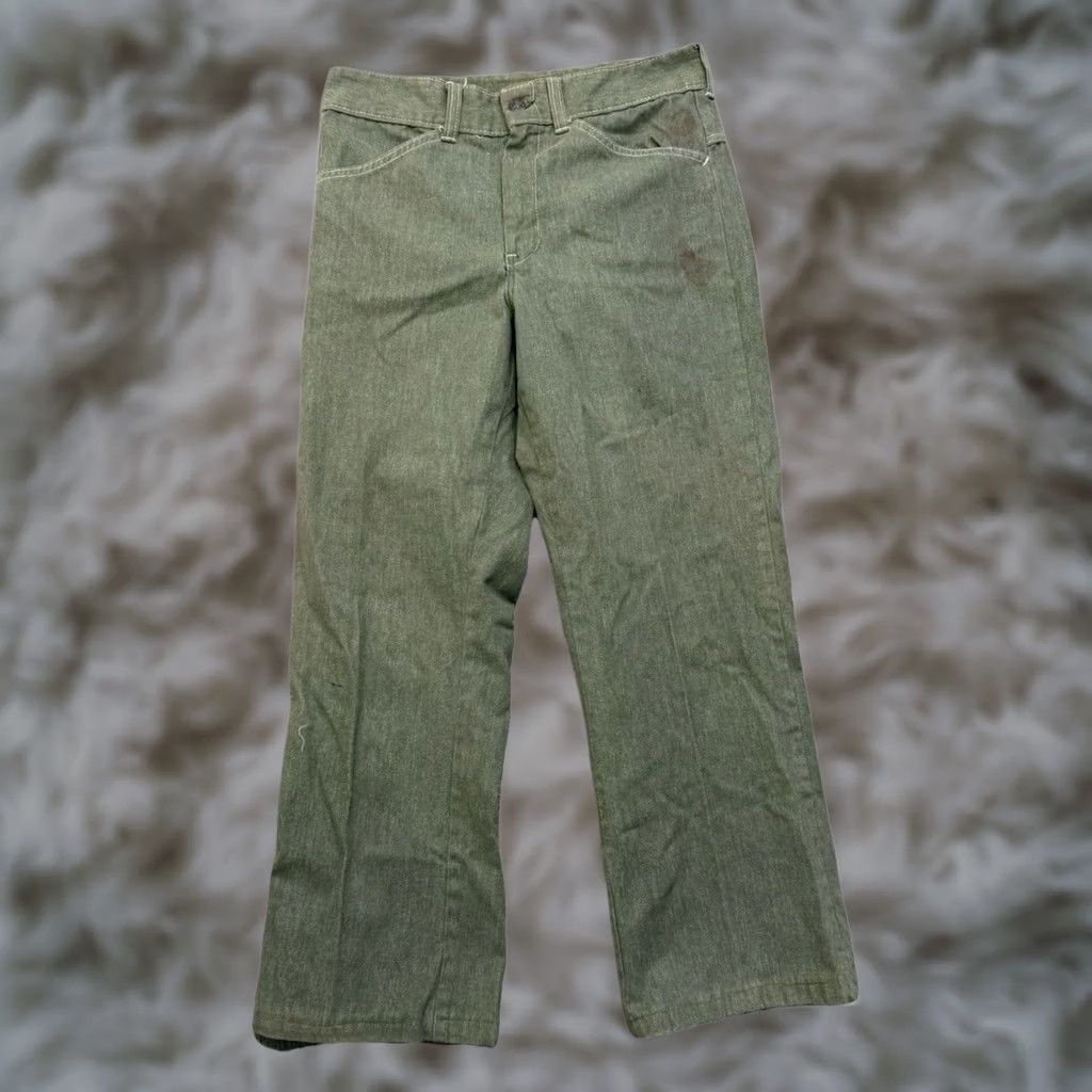 Denime VINTAGE Green Denim Jeans Mens 31x26 Zipper Fly Distressed Straight Leg Size US 31 - 1 Thumbnail