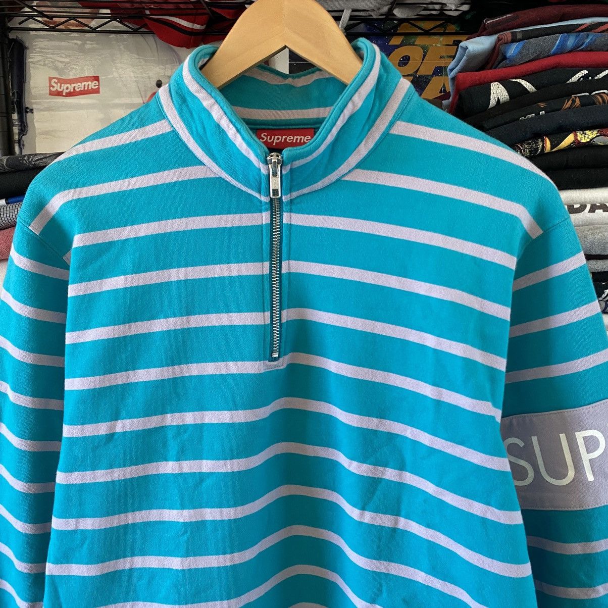 Supreme Supreme Striped Half Zip Sweatshirt Teal Purple 2016 Size US L / EU 52-54 / 3 - 2 Thumbnail