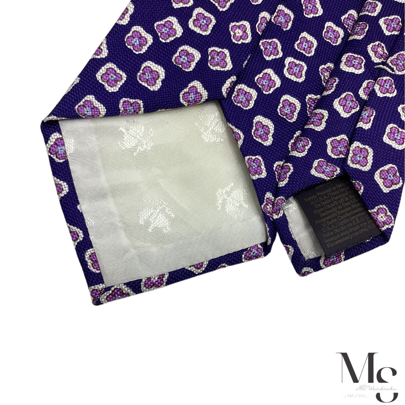 Brooks Brothers BROOKS BROTHERS XL Purple Floral Silk Tie Made In USA W: 3.2 Size ONE SIZE - 6 Thumbnail