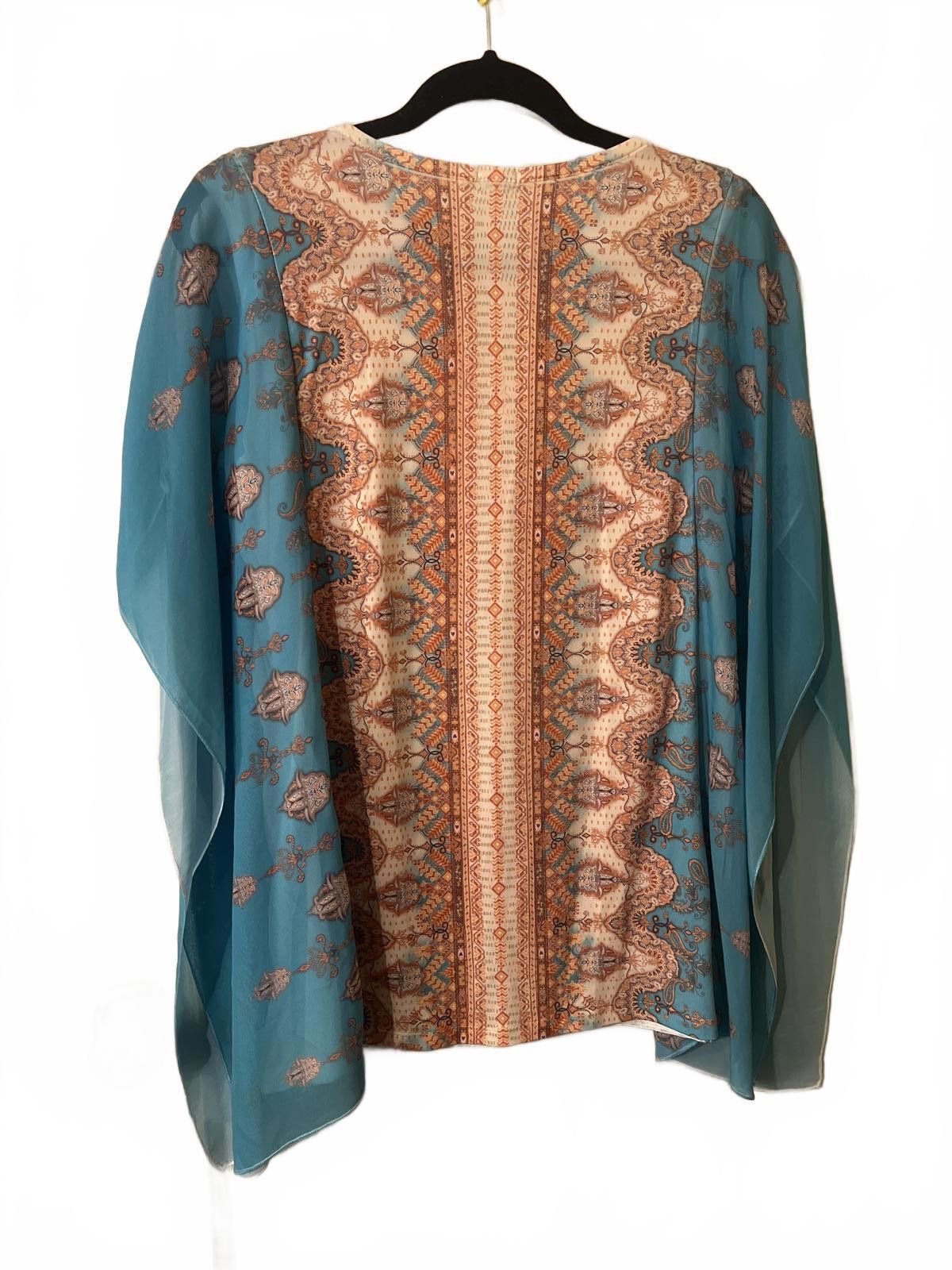 Realtree Embellished Sheer Blue and Peach Women's Blouse Size XL / US 12-14 / IT 48-50 - 5 Thumbnail