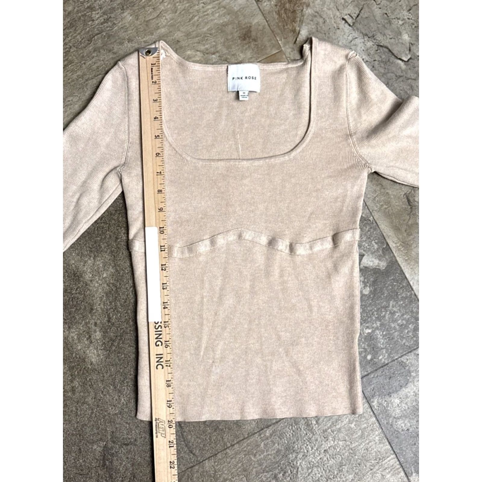 Vintage Pink Rose Sweater Pullover Womens Slim L/S Beige Heather Oatmeal Knit Top M/L 1165 NWT Size M / US 6-8 / IT 42-44 - 3 Thumbnail