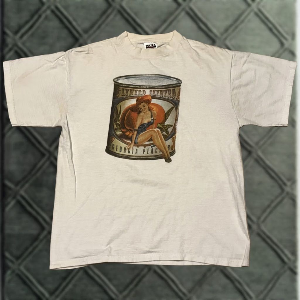 Tultex VINTAGE Lynyrd Skynyrd Georgia Peaches Shirt XL White 90s Graphic Print Crew Neck Short Sleeve Cotton Men Men’s US-XL TS Band Rock Southern Tultex Size US XL / EU 56 / 4 - 1 Thumbnail