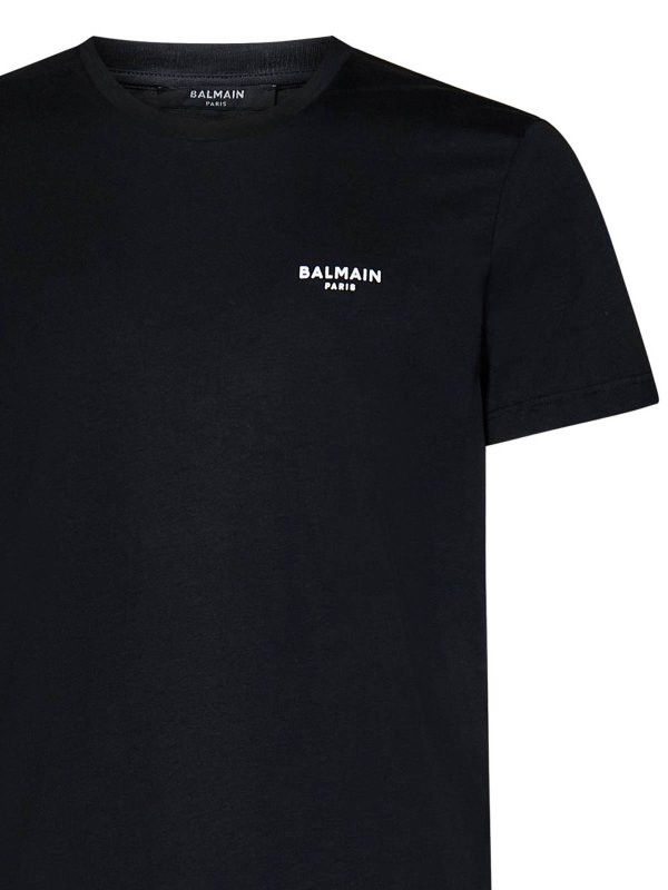 Balmain o1s1wg110925 Flocked Logo Cotton T-Shirt in Black Size US L / EU 52-54 / 3 - 3 Thumbnail