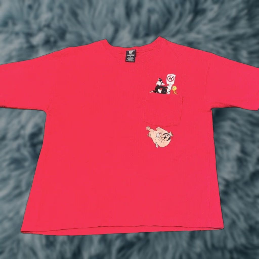 Vintage VINTAGE Looney Tunes Embroidered Pocket Tee Shirt Mens XS Red 90s Tweety Cartoon Pockets Warner Bros. Size US XS / EU 42 / 0 - 1 Thumbnail