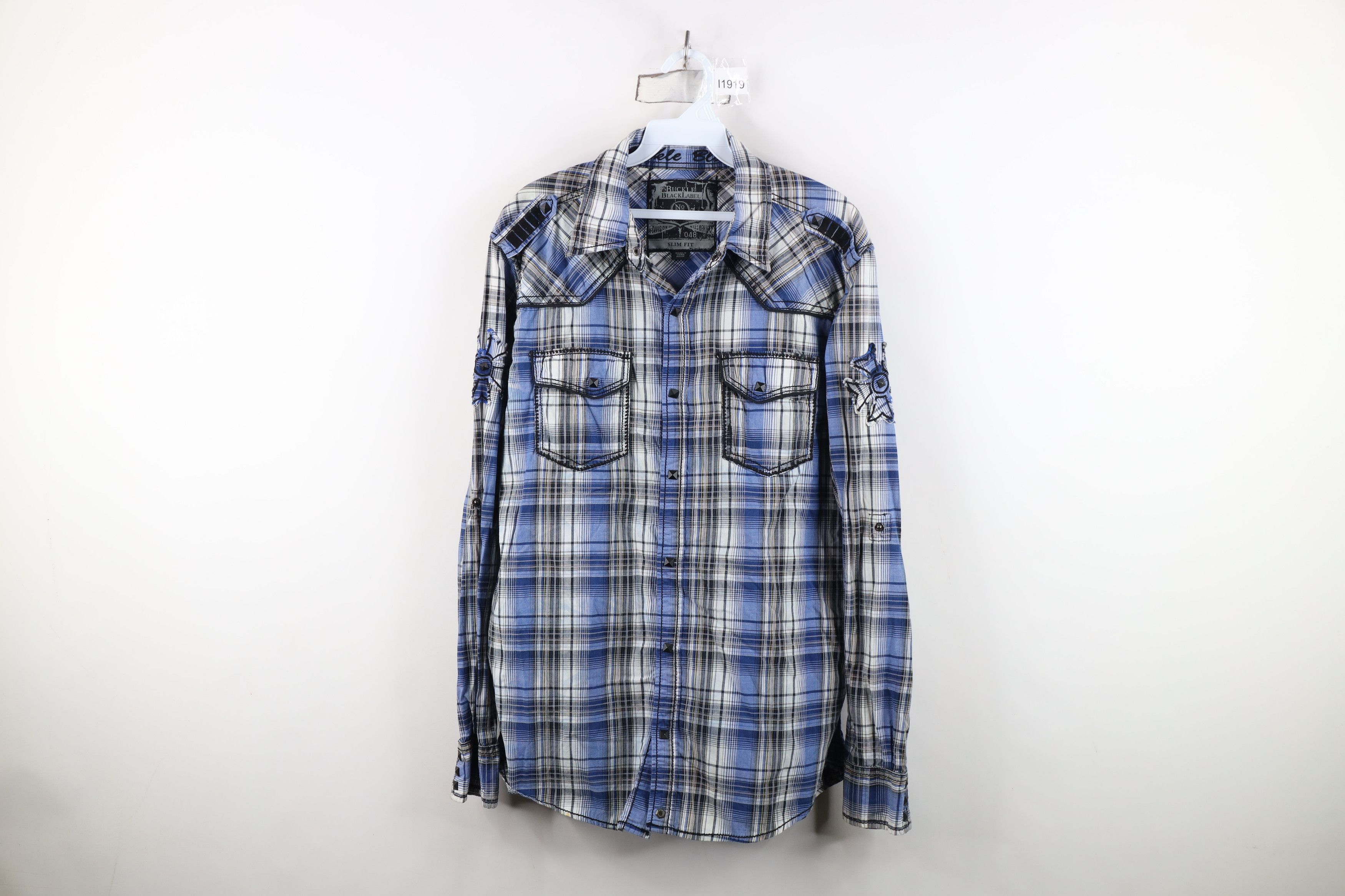 Vintage Buckle UFC MMA Iron Cross Studded Snap Button Shirt Plaid Size US M / EU 48-50 / 2 - 1 Thumbnail