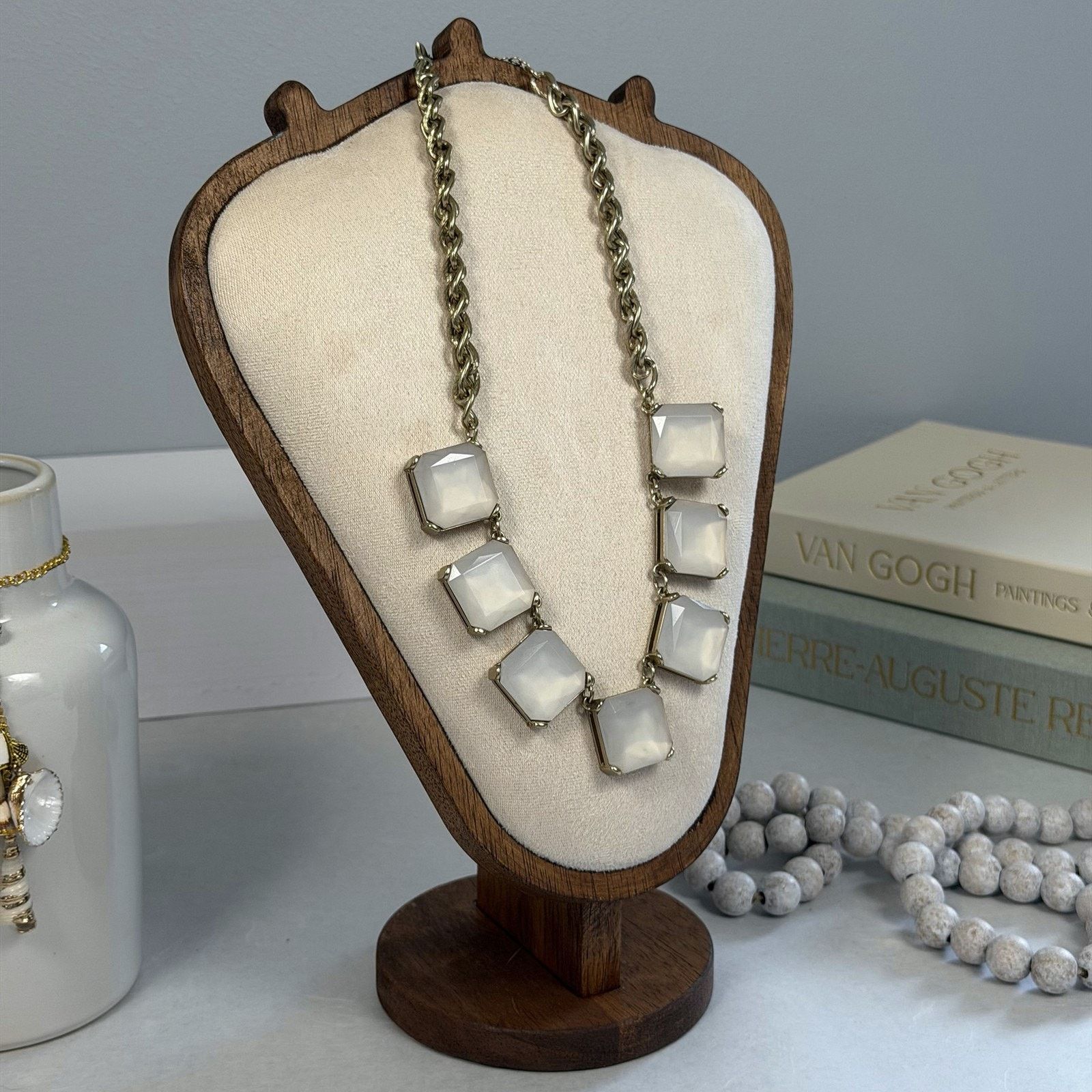 Loft Loft White Statement Necklace Faux Faceted Square Gems 2000s Size ONE SIZE - 2 Thumbnail