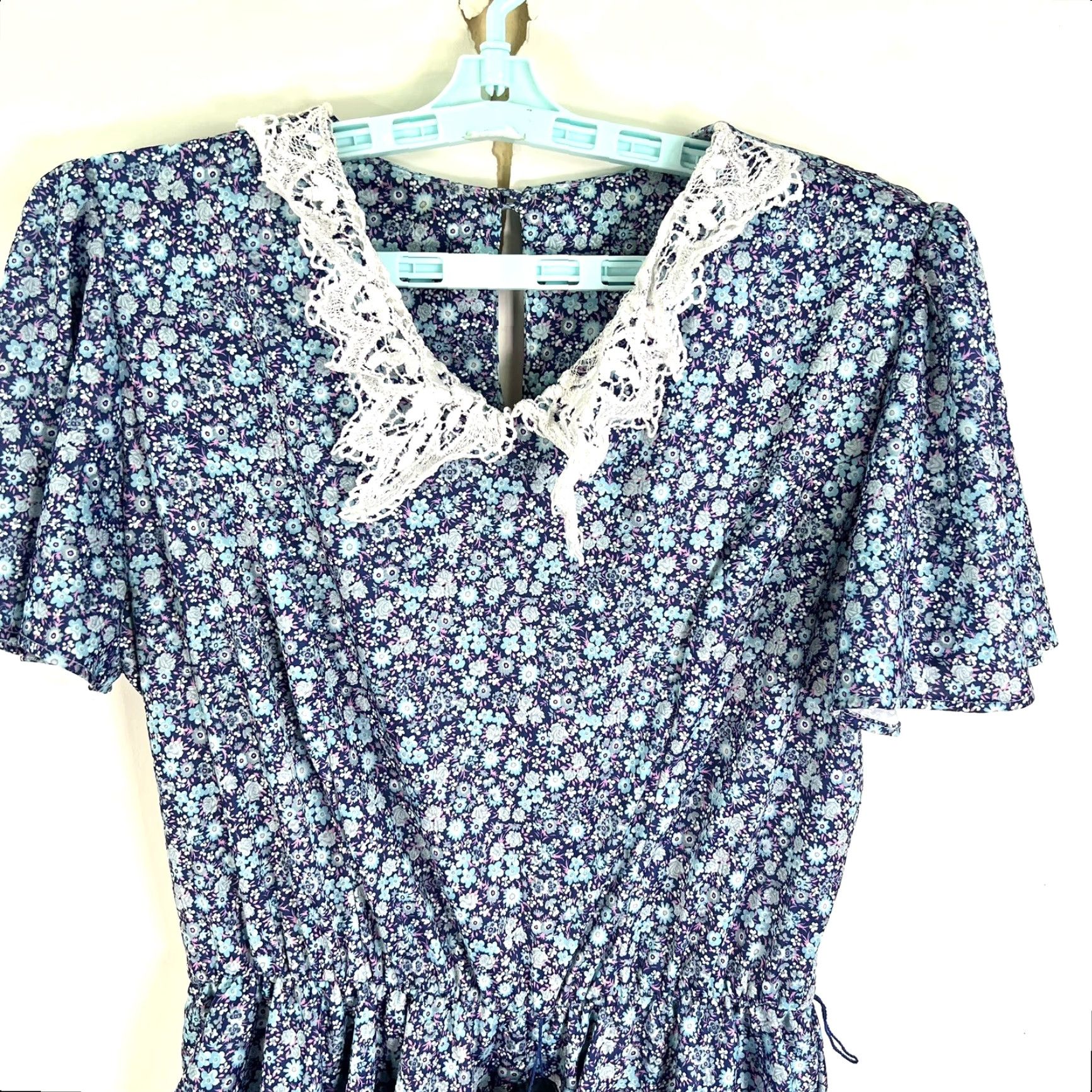 Vintage VINTAGE Whirlaway Drop Waist Floral Pleated Peplum Dress 12P Blue Flutter Size XL / US 12-14 / IT 48-50 - 2 Thumbnail