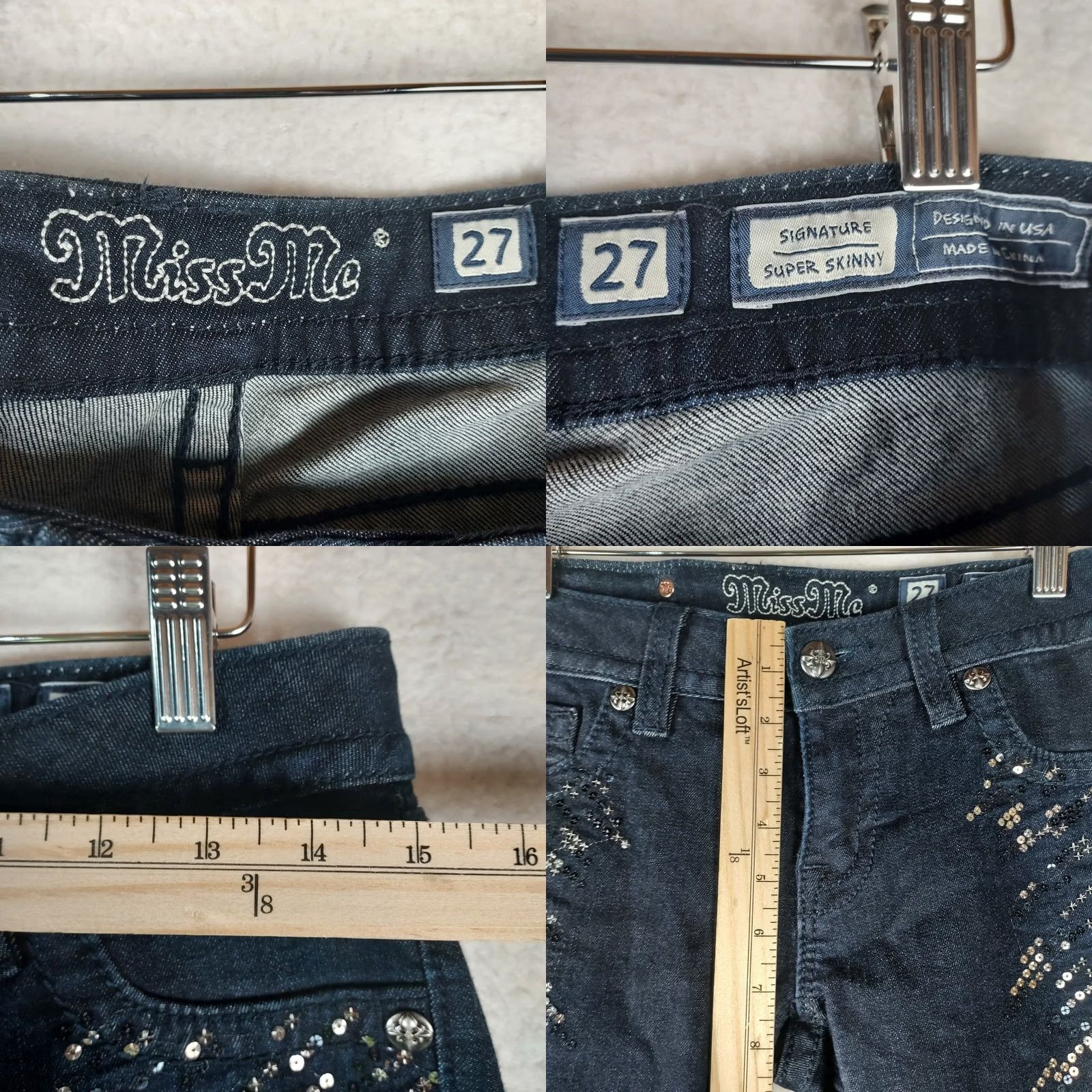 Miss Me Miss Me Jeans JP7220G Women 27x30 Dark Wash Sequin Embellished Super Skinny Denim 5-Pocket Zip Regular Women Jeans Size 27" / US 4 / IT 40 - 8 Thumbnail