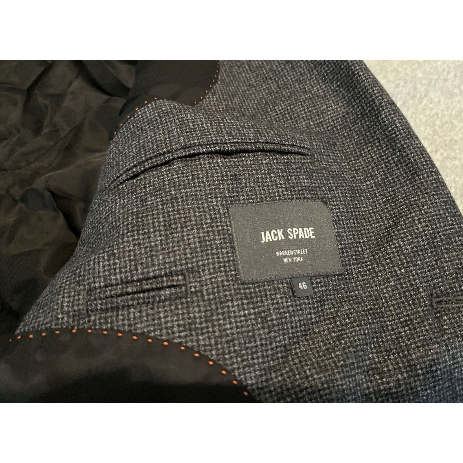 Vintage Jack Spade Sport Coat Jacket Wool Gray Mens 46 blazer 2 Button Size 46R - 3 Thumbnail