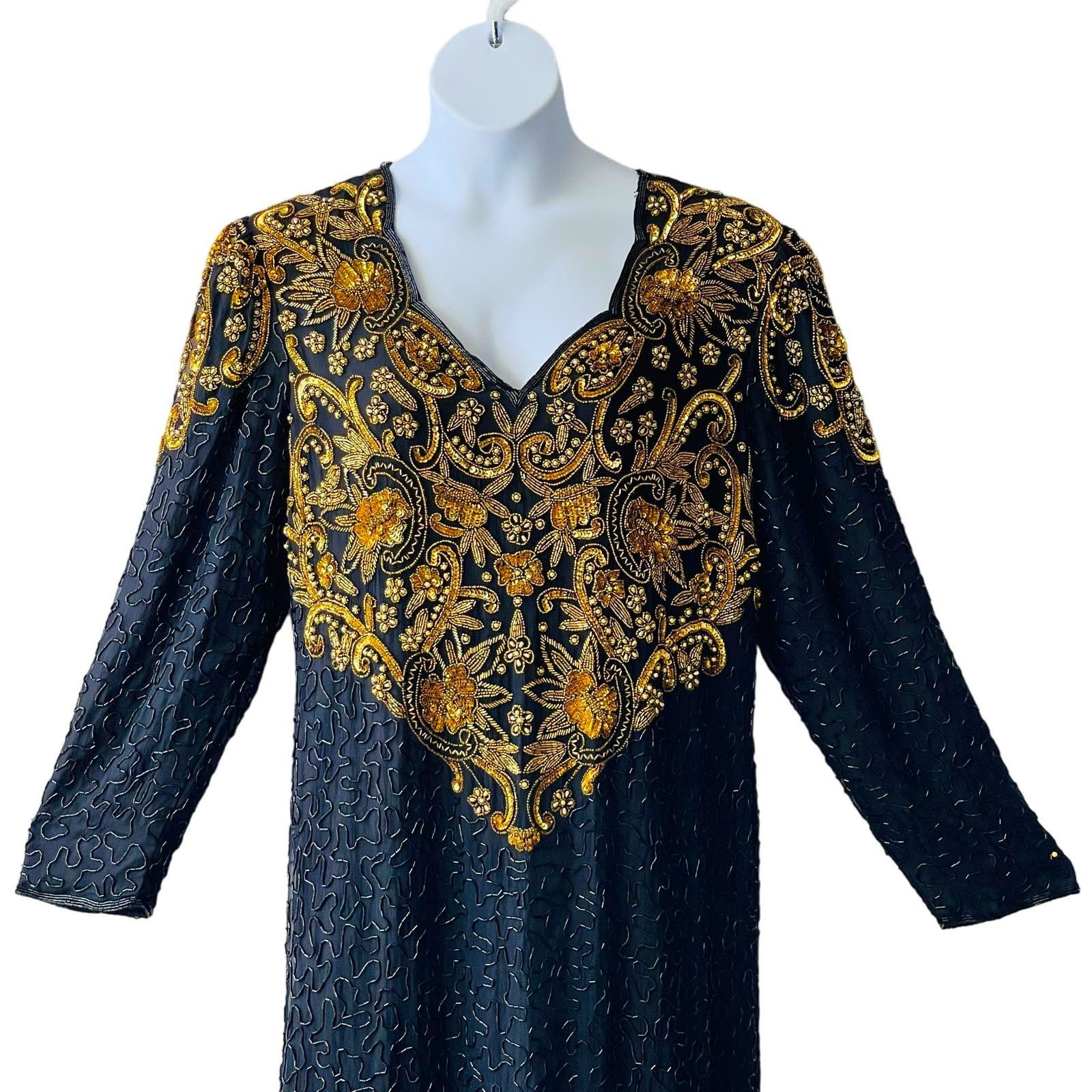 Vintage VINTAGE 80s SCALA Gold and Black Beaded Evening Gown Size 16 Size XXL / US 16-18 / IT 52-54 - 2 Thumbnail