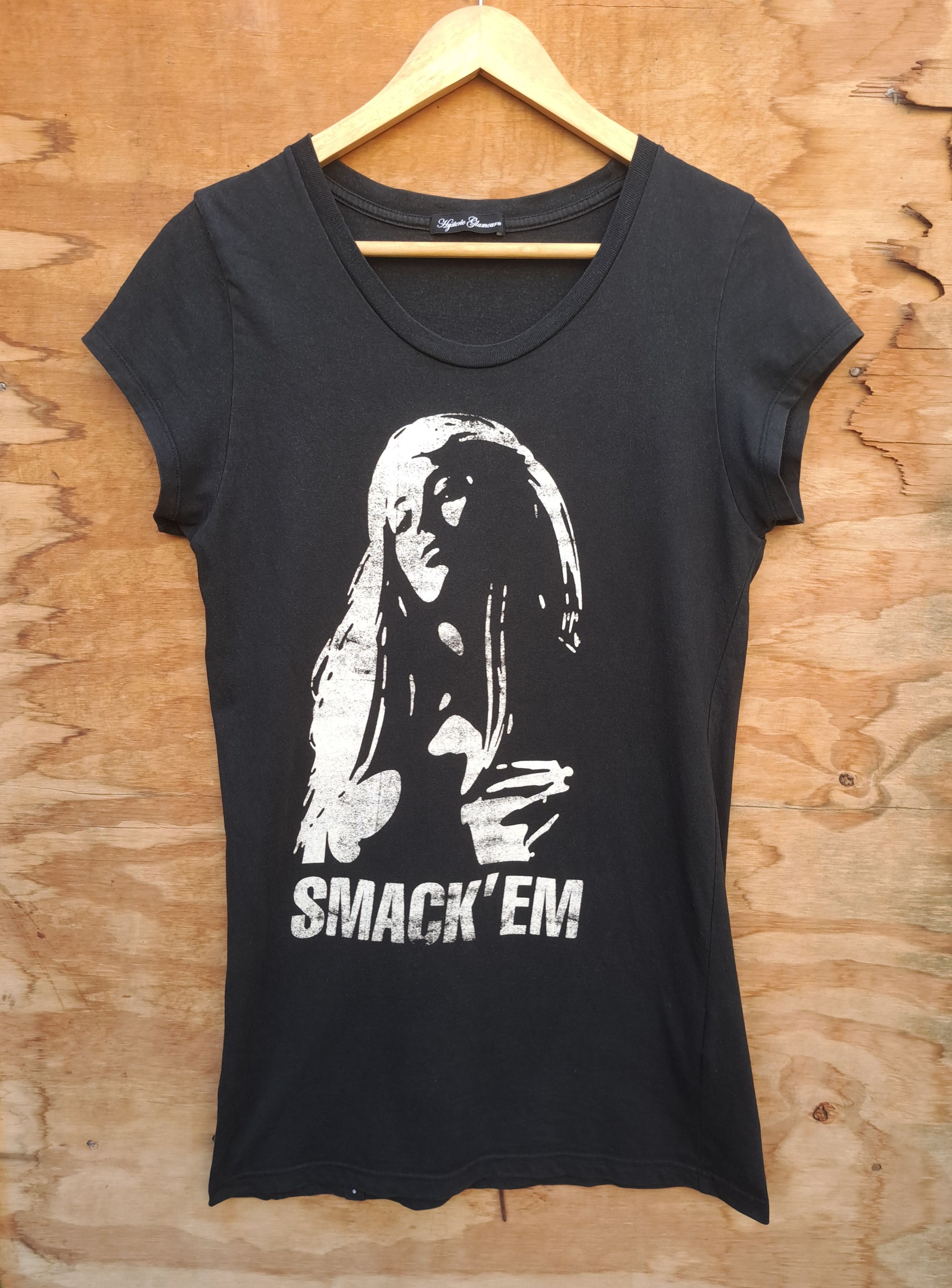 image of Hysteric Glamour x If Six Was Nine Black Smack Em Mid Length Top T Shirt, Women's (Size Small)