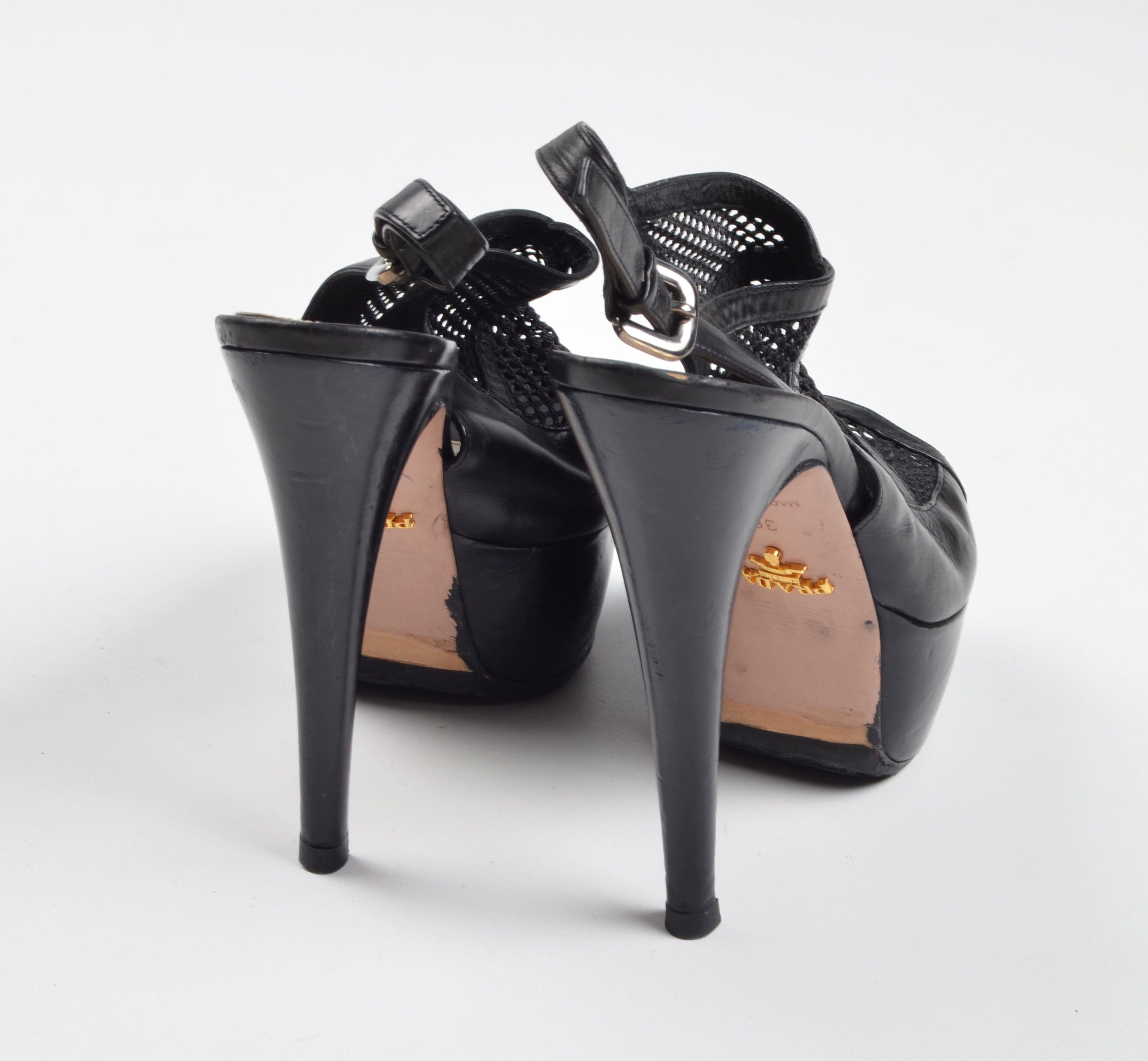 Prada PRADA 90's Mesh Peep Toe Platform Slingback Stiletto Heels Size US 6 / IT 36 - 8 Thumbnail