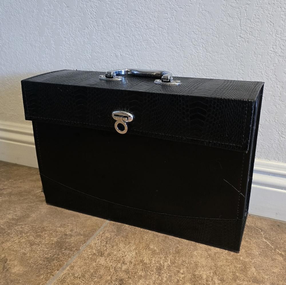 Designer Black Detailed Document File Box Tote Size ONE SIZE - 2 Thumbnail