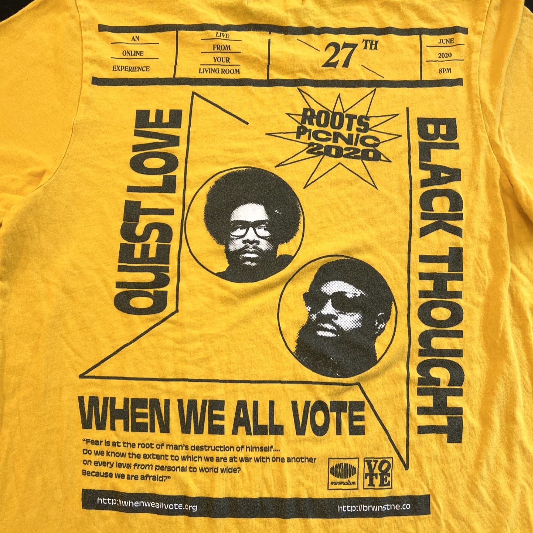Roots Brownstone X The ROOTS QuestLove X Michelle Obama PICNIC 2020 Women’s Shirt XL Yellow Short Sleeve Crew Neck T-Shirt 100% Cotton Regular Women Size XL / US 12-14 / IT 48-50 - 2 Thumbnail