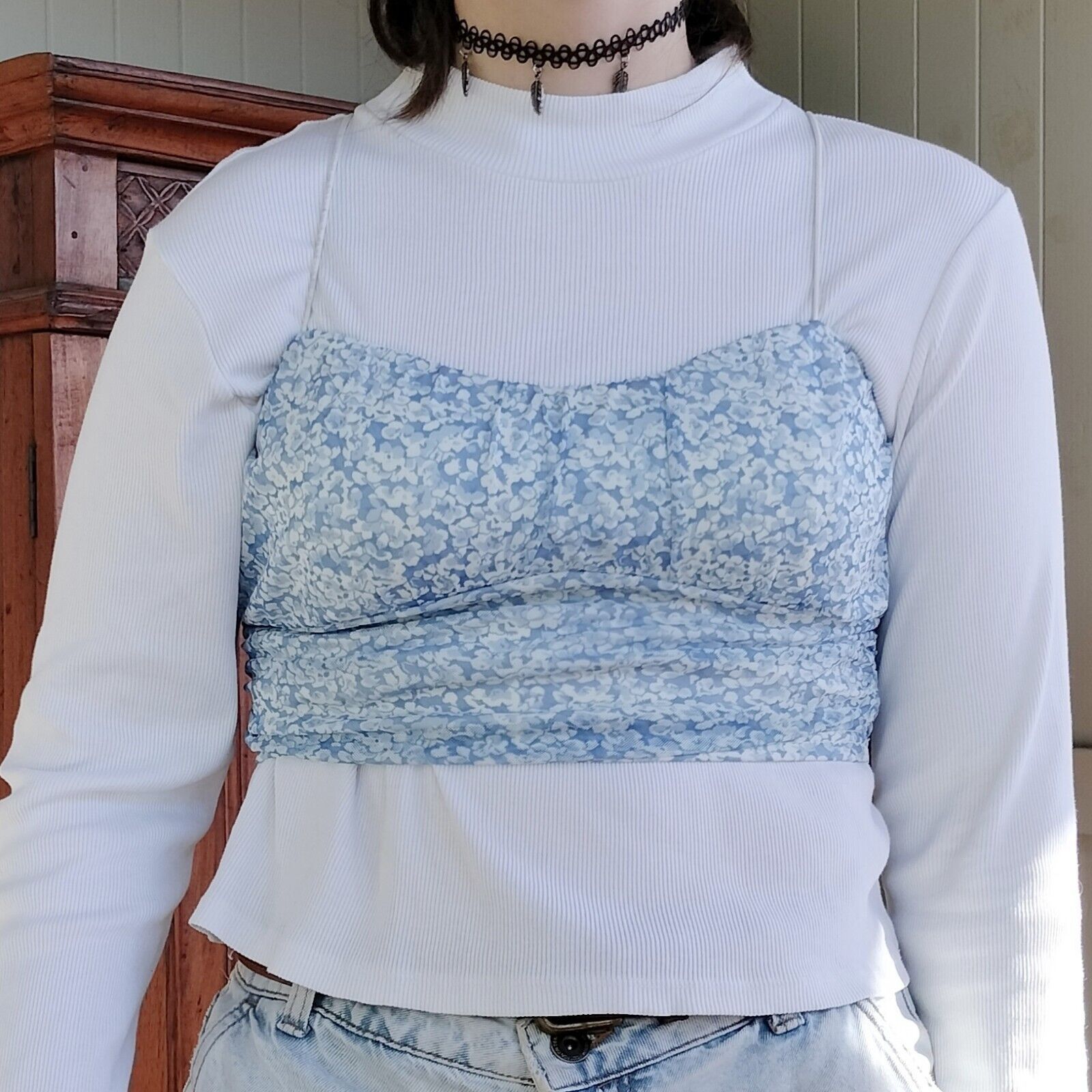 Other Ally Womens Floral Crop Top Sleeveless Mesh Pleated Ruched Size M / US 6-8 / IT 42-44 - 1 Thumbnail