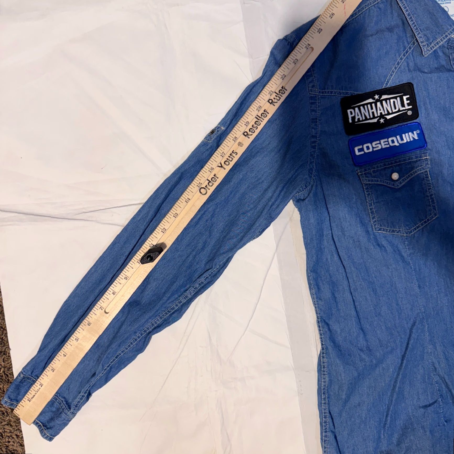 Vintage Panhandle Slim Shirt Denim Western Pearl Snap L Blue Plaid Long Sleeve Women's Regular Button-Up Collared Western Theme Vintage? No. Size L / US 10 / IT 46 - 5 Thumbnail