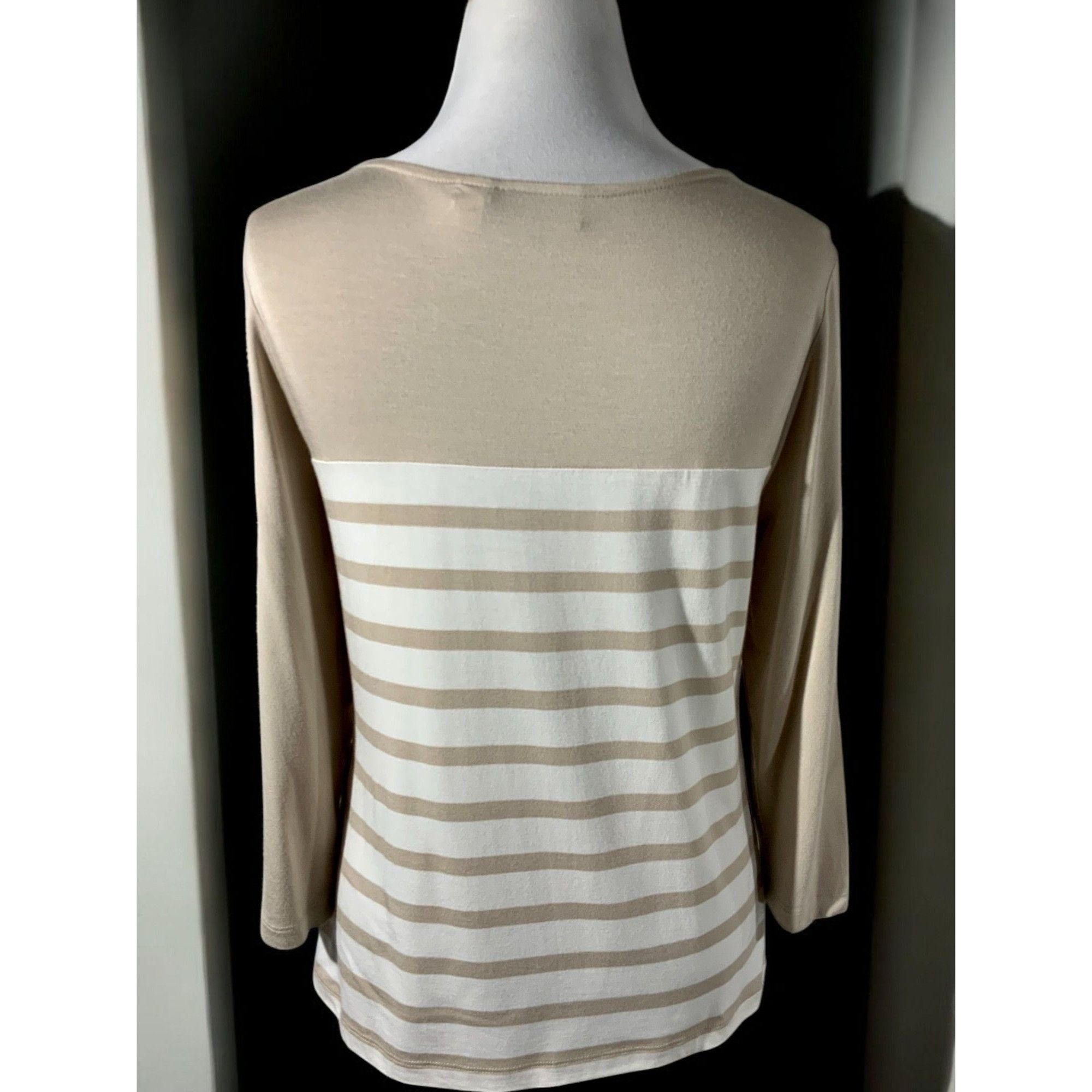 Chicos Chicos Womens Small Beige Blue Scoop Neck Stretch Top Size S / US 4 / IT 40 - 7 Thumbnail
