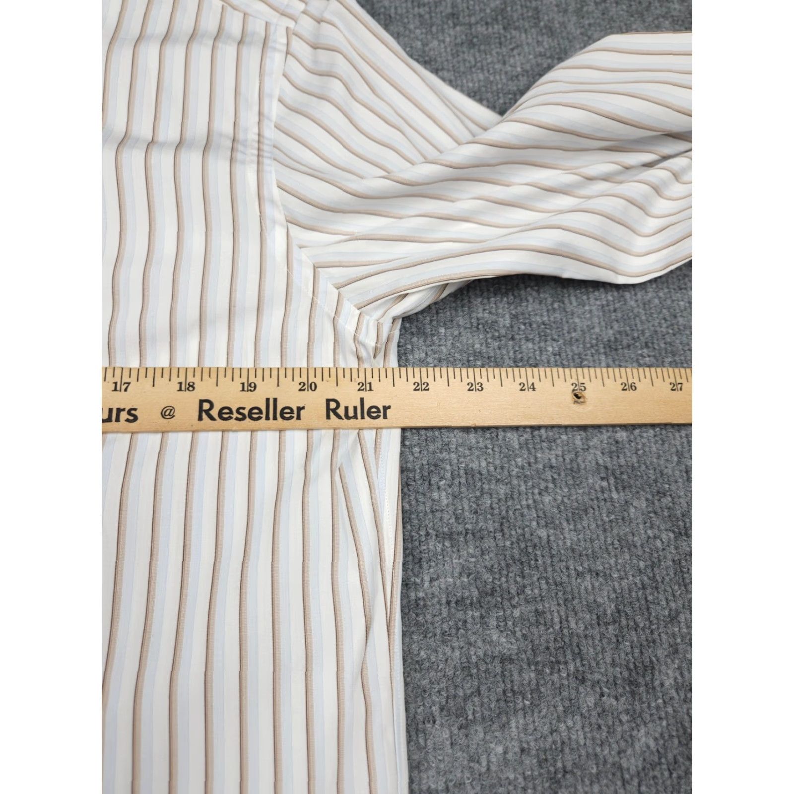 Ermenegildo Zegna Ermenegildo Zegna Dress Shirt Mens 43" Chest Striped White Beige Cotton Size 40R - 7 Thumbnail