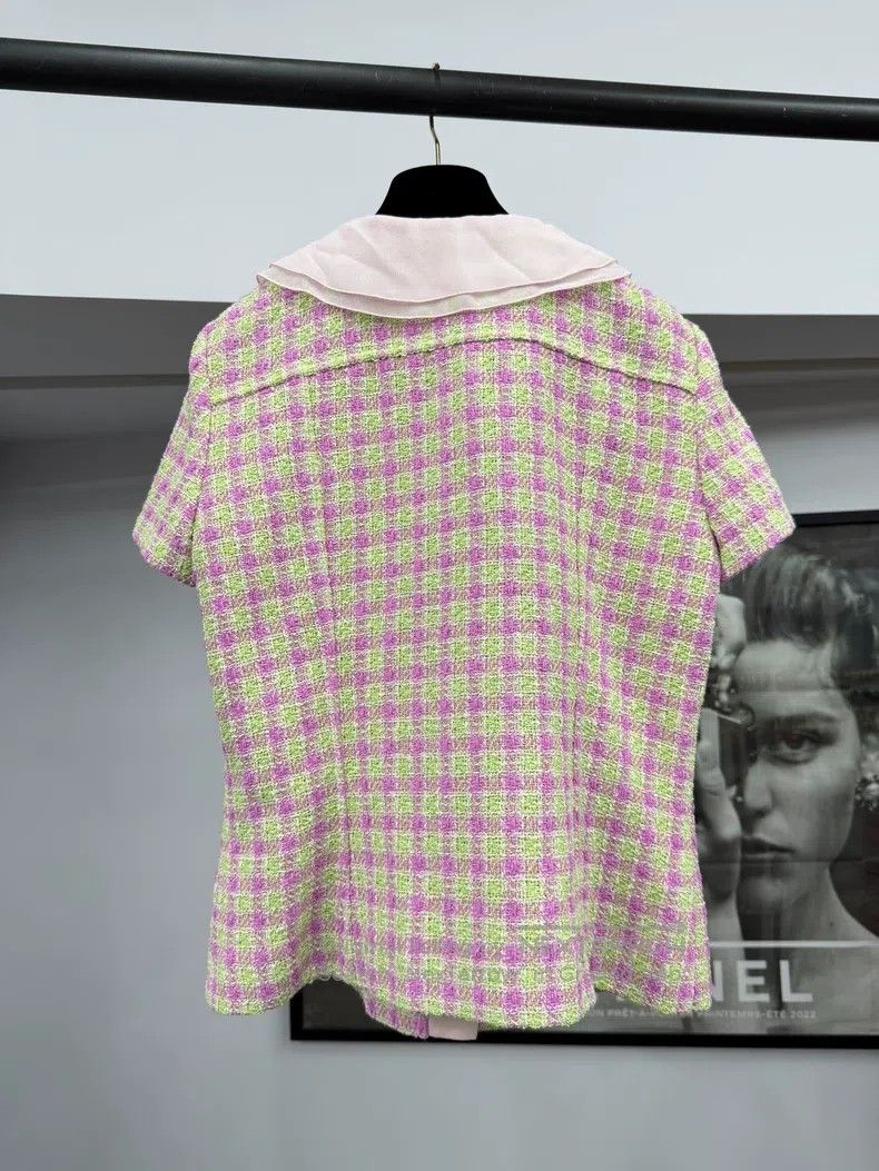 Chanel Chanel 25S pink plaid doll collar short-sleeved jacket Size XS / US 0-2 / IT 36-38 - 3 Thumbnail