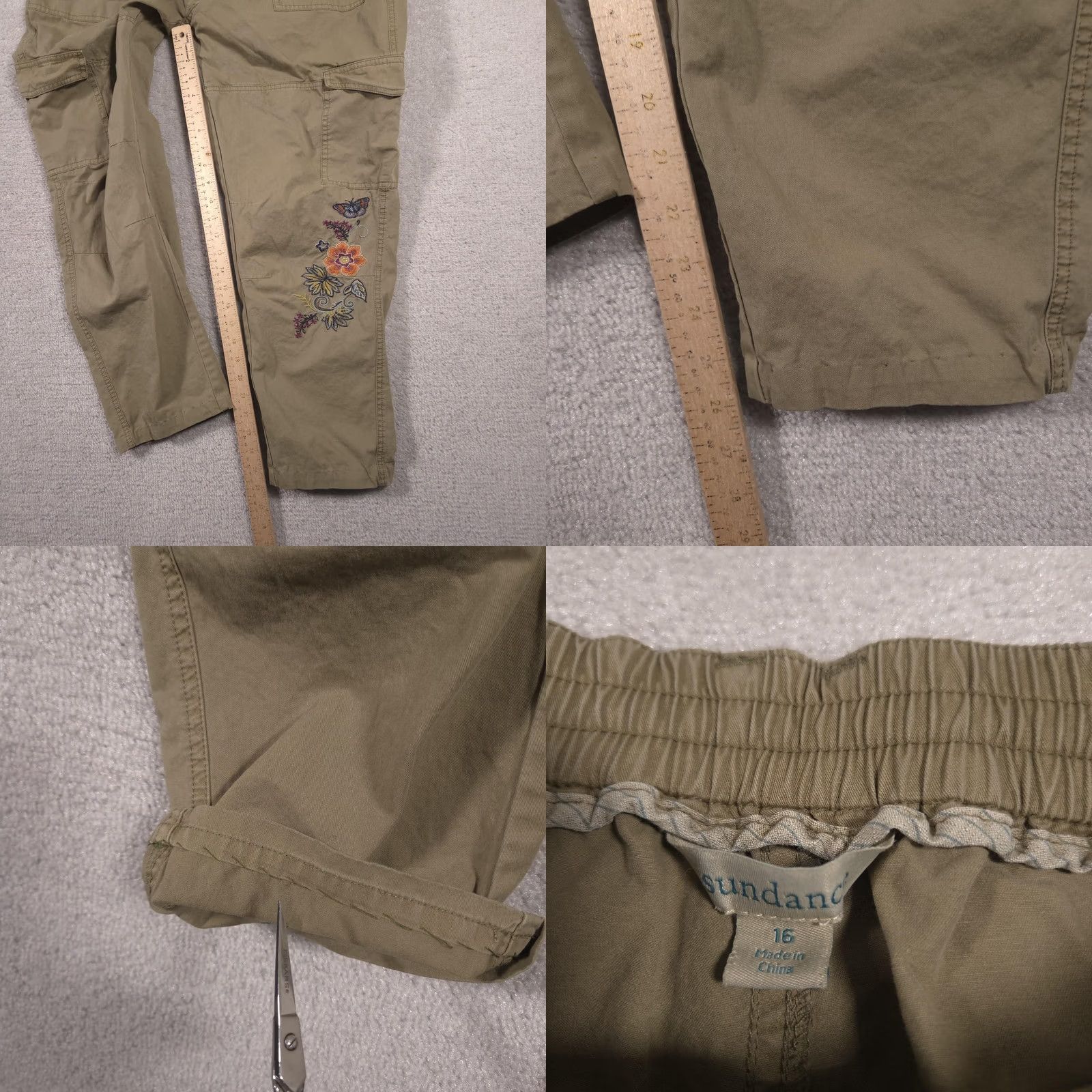 Vintage Sundance Pants Womens 16 Beige Cargo Embroidered Floral Crop Relaxed Twill Size 38" / US 16 / IT 52 - 8 Thumbnail