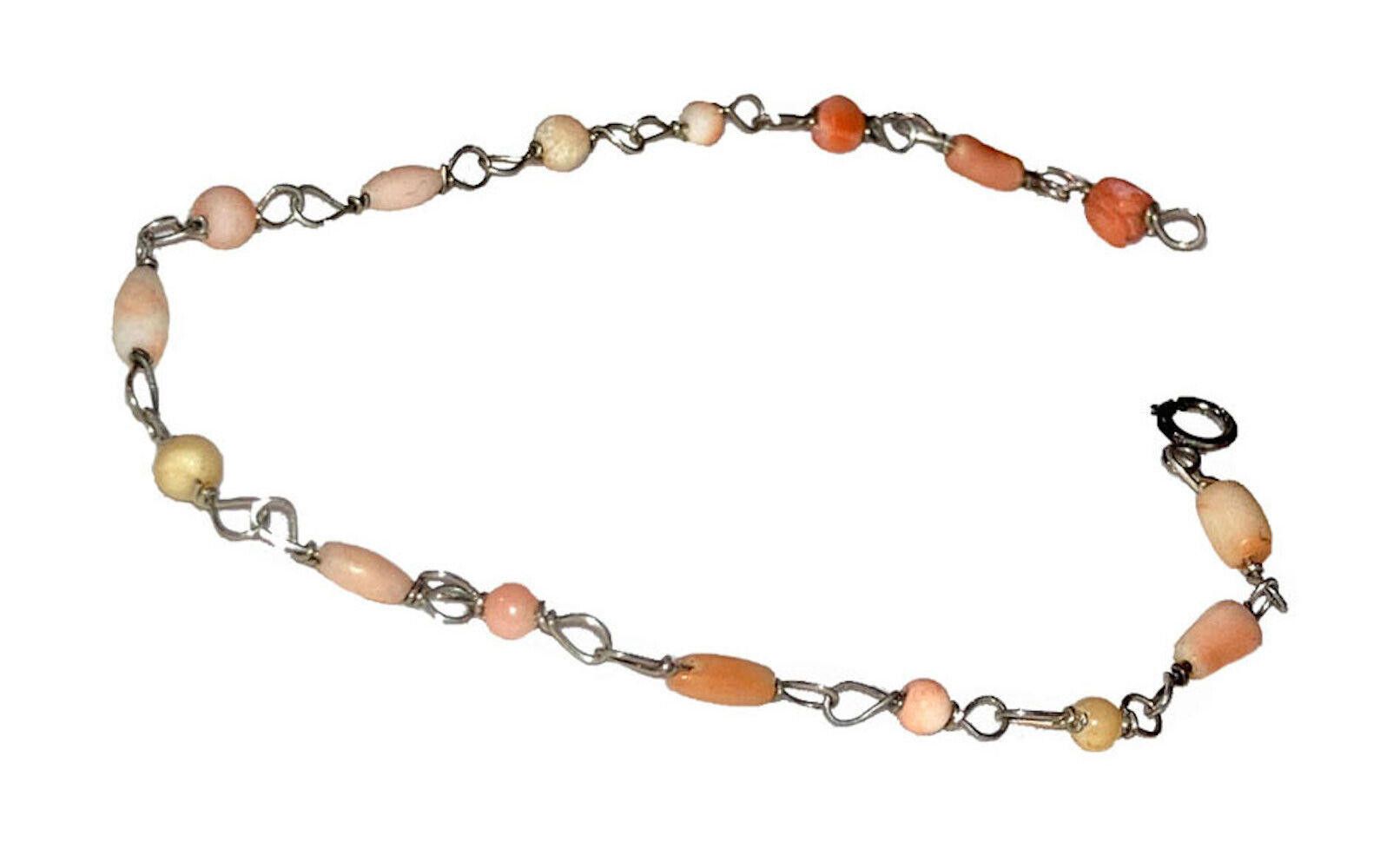 Handmade Mexican Artisan Handmade Pink Coral Sterling Wire Bracelet Size ONE SIZE - 2 Thumbnail