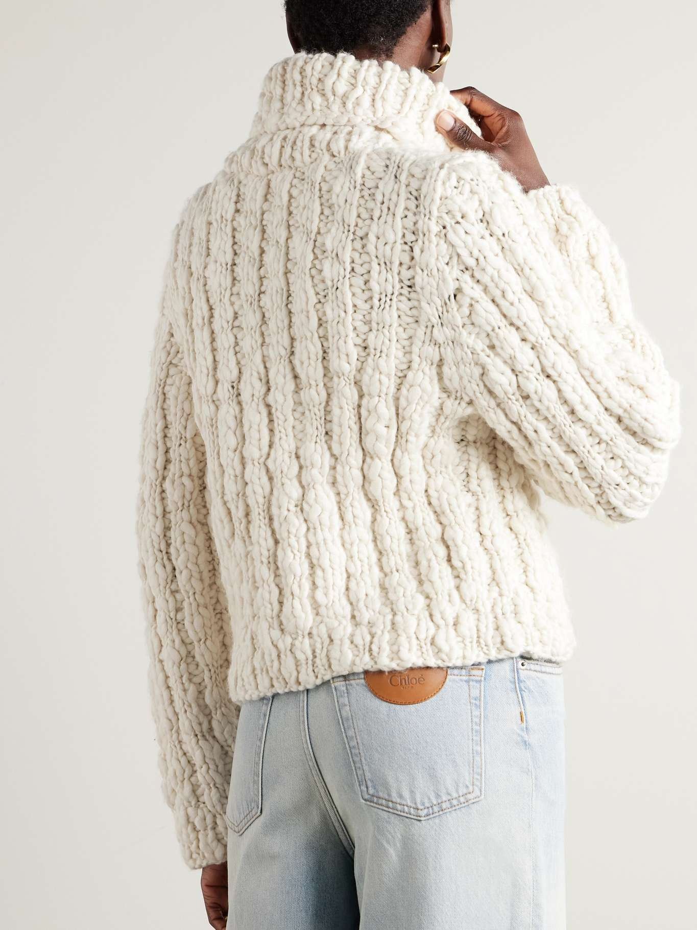 o1loc1c11025 Cable-knit Turtleneck Sweater in White