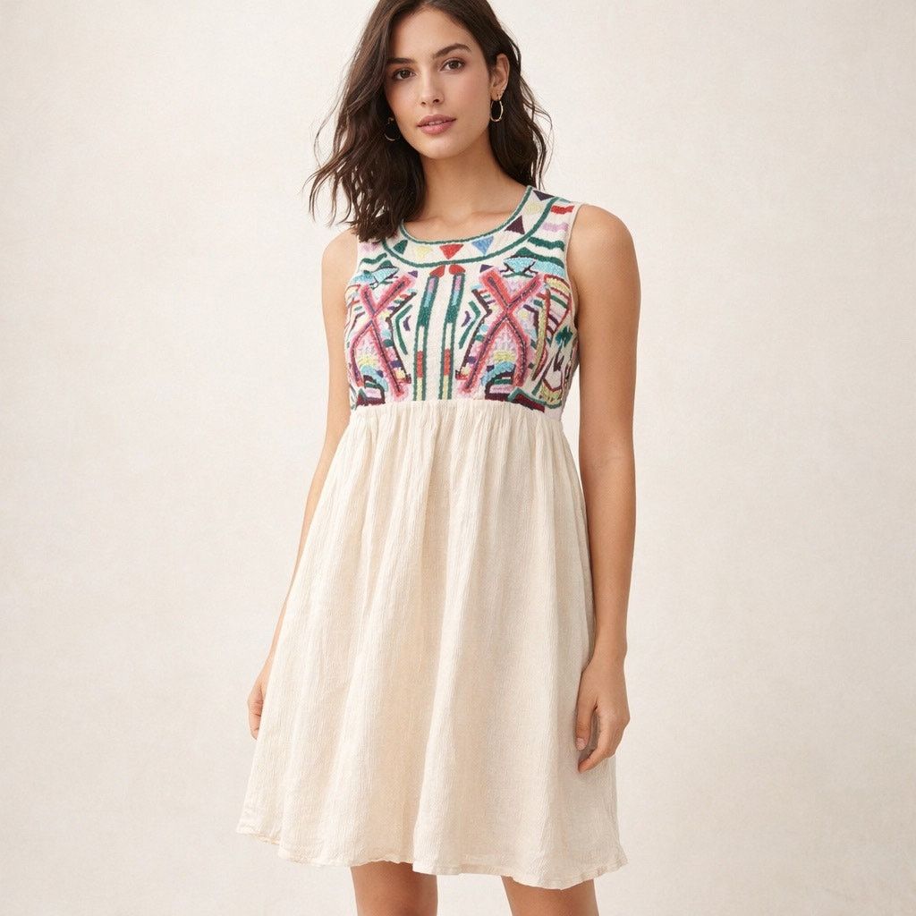 Anthropologie Anthropologie by Gryphon Embroidered Cream Mini Dress XS/S Size S / US 4 / IT 40 - 1 Thumbnail