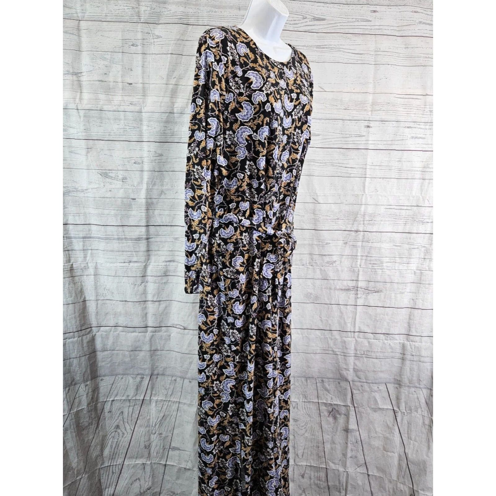 Vintage Garnet Hill Womens Linden Knit Column Maxi Dress Large Black Purple Floral Size L / US 10 / IT 46 - 3 Thumbnail