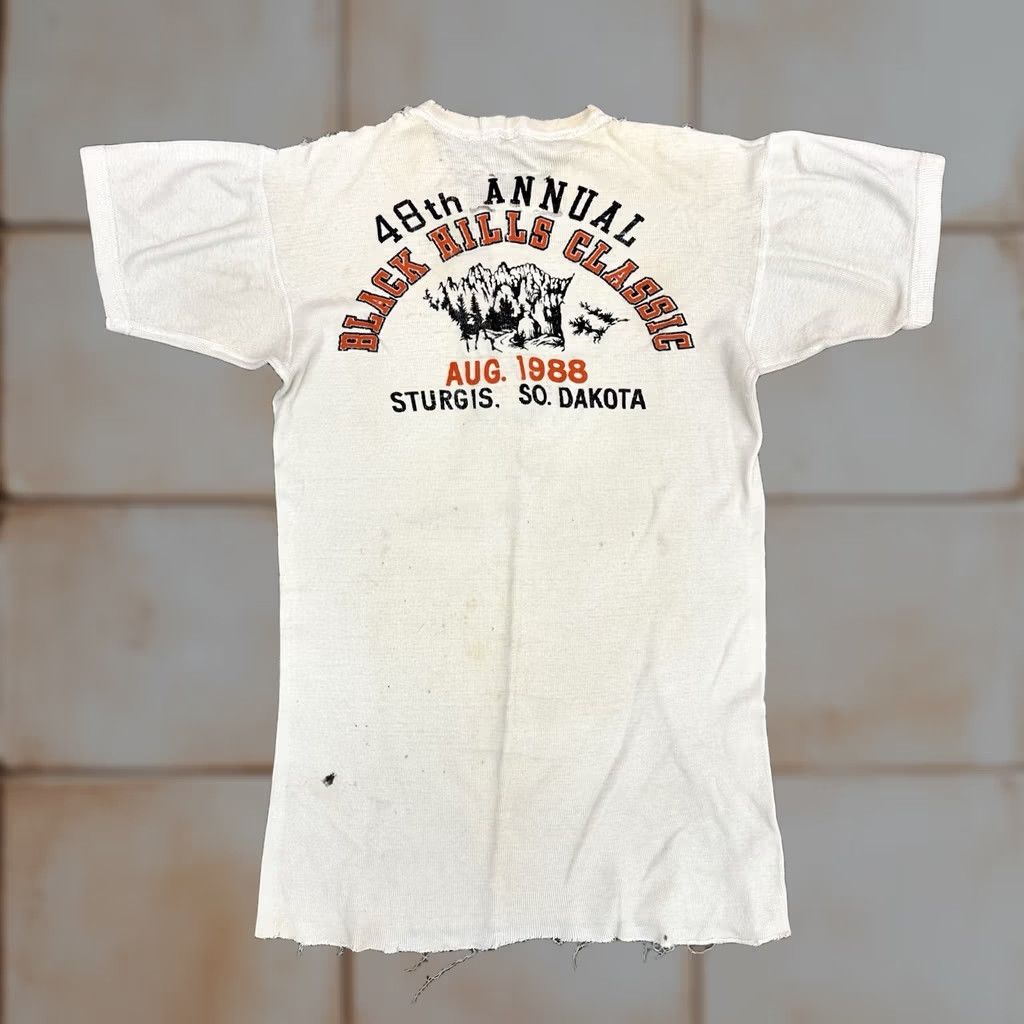 Vintage VINTAGE 1980s Healthknit 48th Annual Sturgis Henley T Shirt M White Mens Size US M / EU 48-50 / 2 - 1 Thumbnail