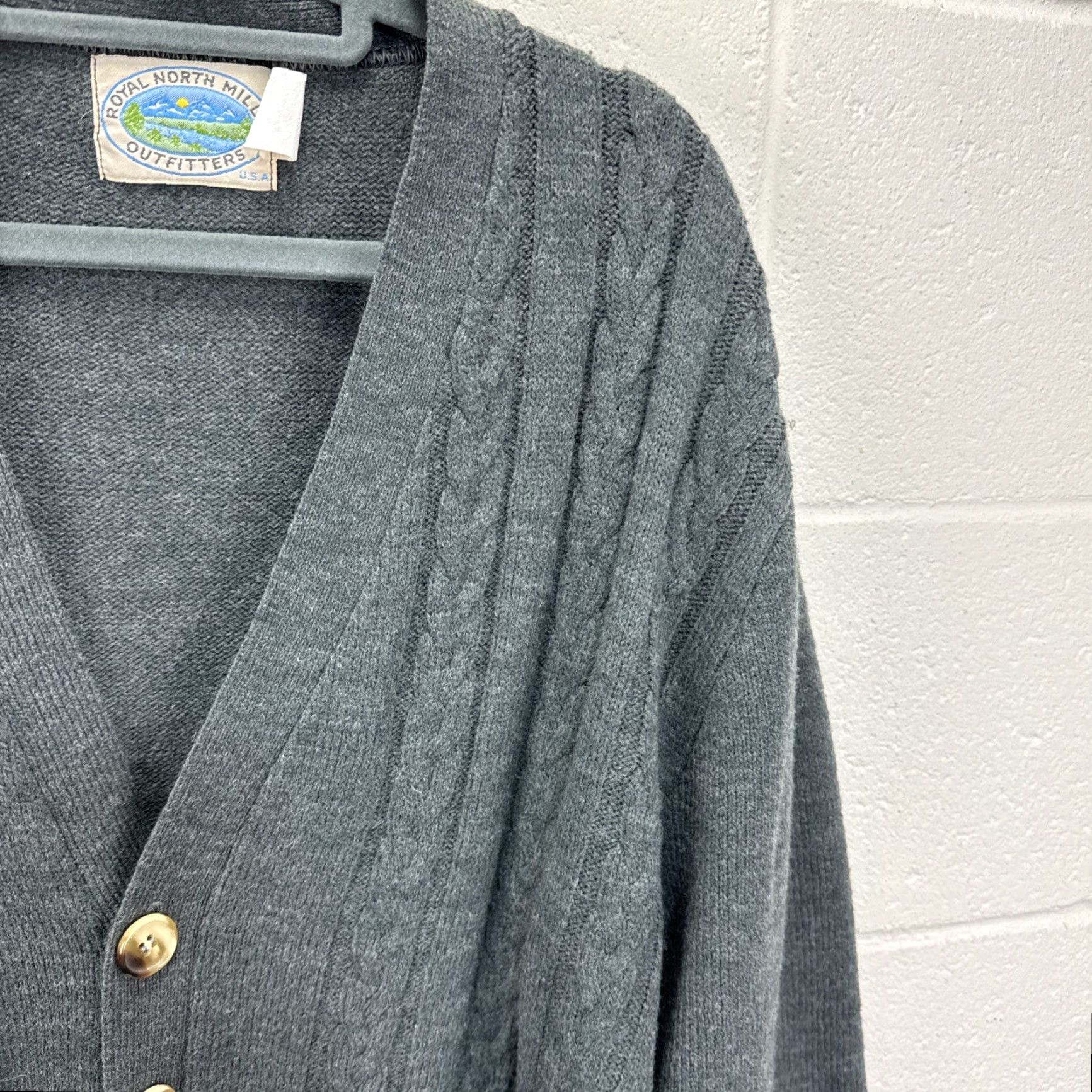 Vintage VINTAGE Royal North Mills Outfitters Sweater Cardigan XL Men Wool Gray Cable-Knit V-Neck Button Slim Fall Winter Size US XL / EU 56 / 4 - 7 Thumbnail