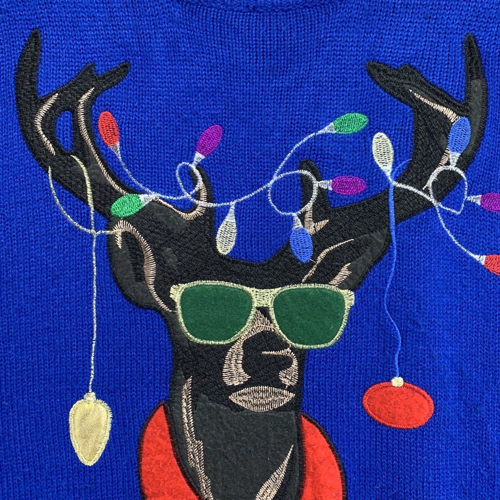 Vintage VINTAGE Ugly Christmas Sweater Big Head Rain Dear Embroidered Pullover XL Blue Unisex Adults Size US XL / EU 56 / 4 - 4 Thumbnail