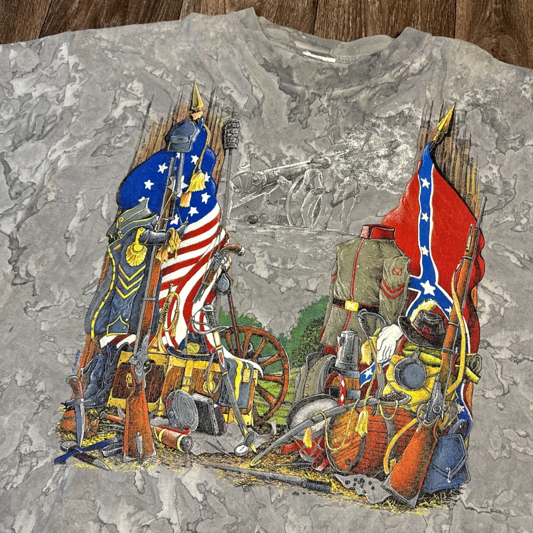 Vintage VINTAGE 90s Grey Tie-Dye T-Shirt Military Army History 2XL Men | Tie-Dye Shirt 90s Theme Size US XXL / EU 58 / 5 - 2 Thumbnail