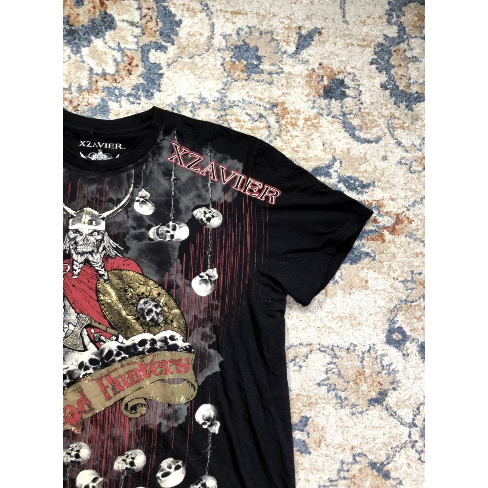 Vintage Xzavier Head Hunters Shirt Mens XL Black Skull Biker Fantasy Graphic Tee Short Sleeve Crew Neck Cotton Size US XL / EU 56 / 4 - 4 Thumbnail