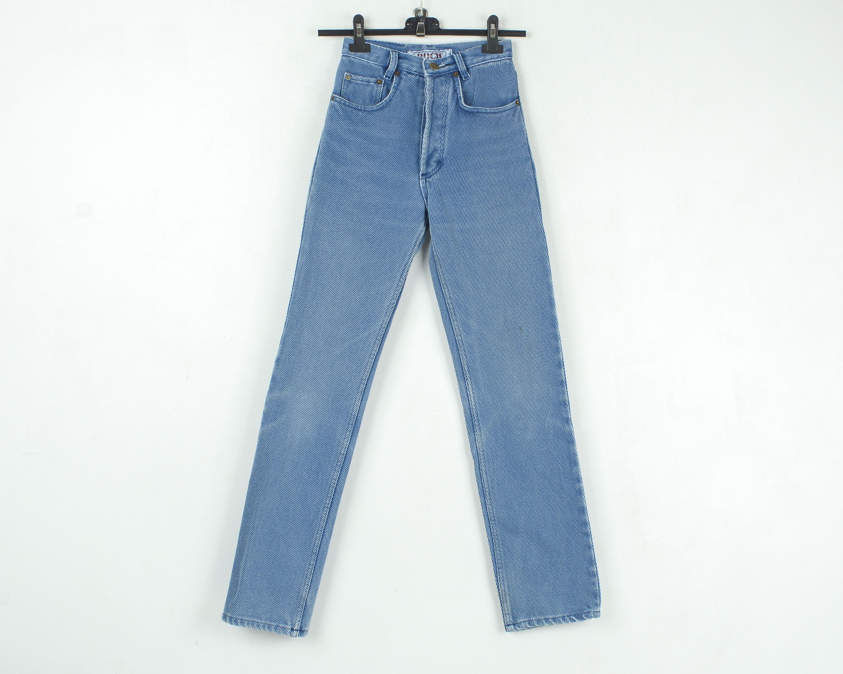 Vintage BOCH JEANS W23 L30 Tapered Jeans Textured Striped Trousers Size 23" - 1 Thumbnail