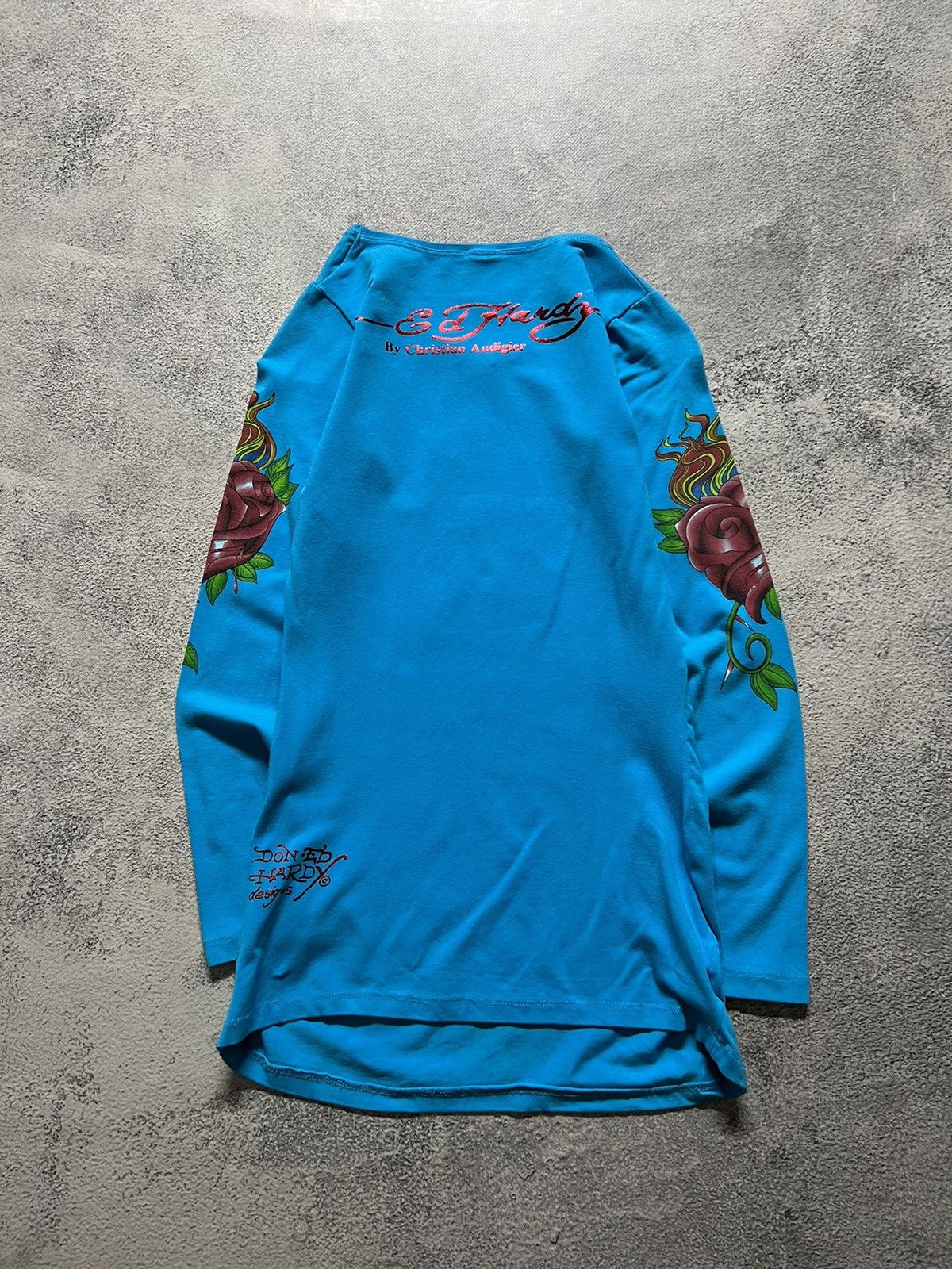 Christian Audigier × Ed Hardy × Vintage Vintage Y2k Ed Hardy 🌹💙 Rosed Long Sleeve Dress 00’s Size S / US 4 / IT 40 - 6 Thumbnail