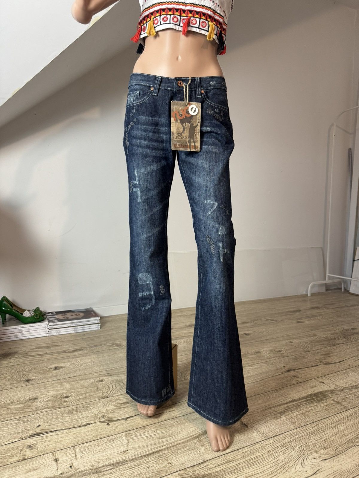 Rude Embroidered Low Rise Bootcut Flared - W28 L34 Size 28" / US 6 / IT 42 - 2 Thumbnail