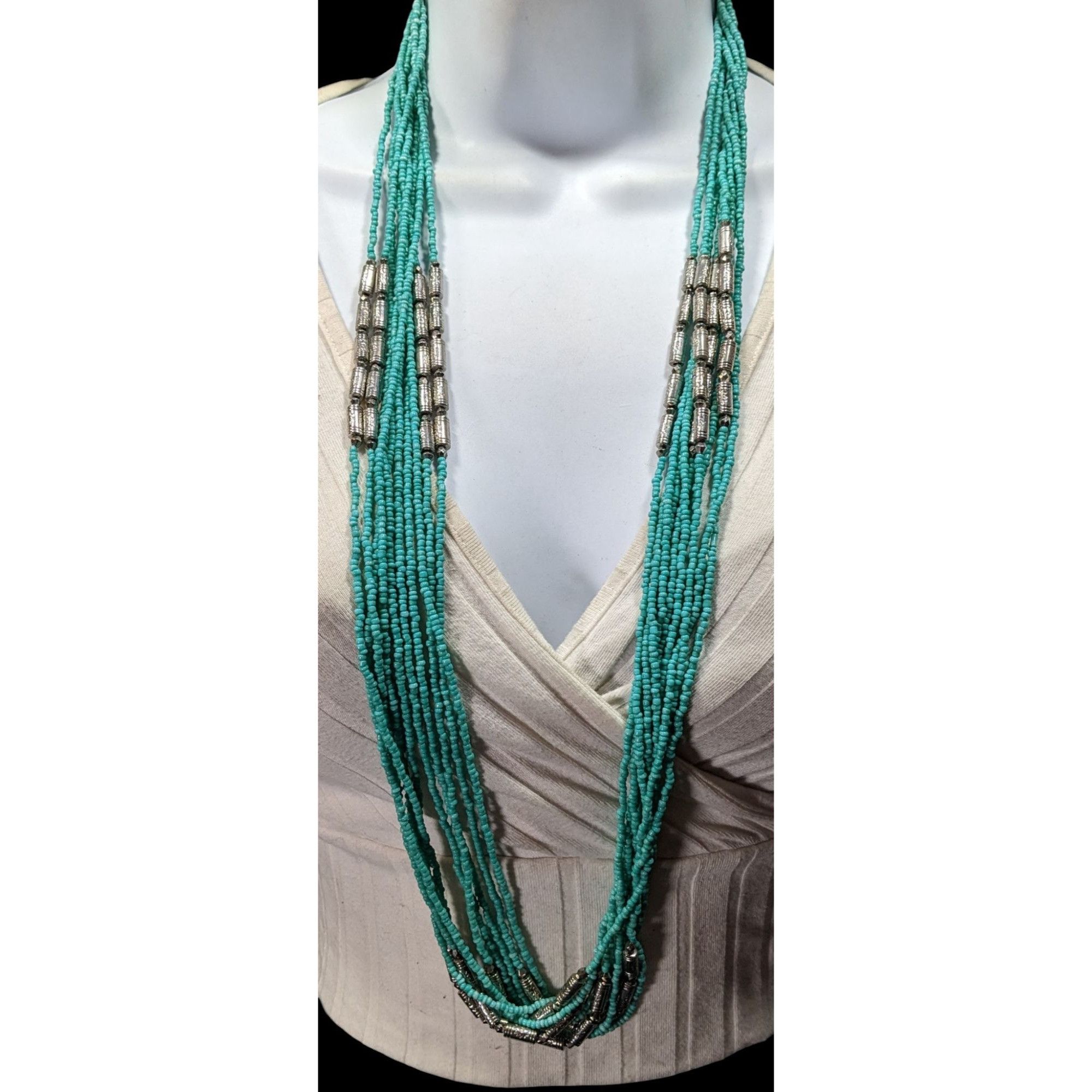 Other Southwestern Layered Beaded Blue And Silver Tone Glass And M Size ONE SIZE - 5 Thumbnail