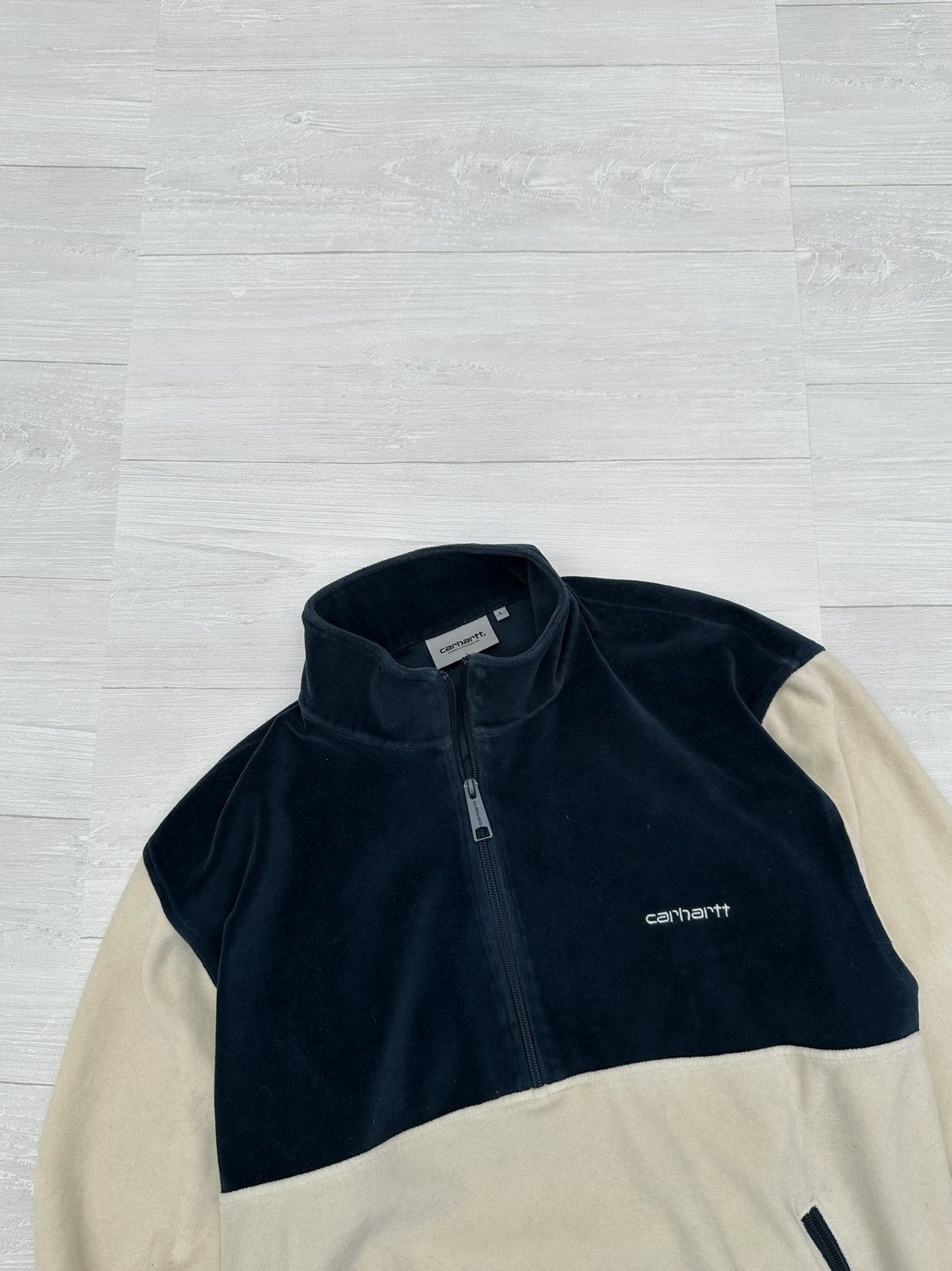 Carhartt Wip Carhartt W.I.P White Green Velour Velvet Zip Sweater WIP Size US L / EU 52-54 / 3 - 2 Thumbnail