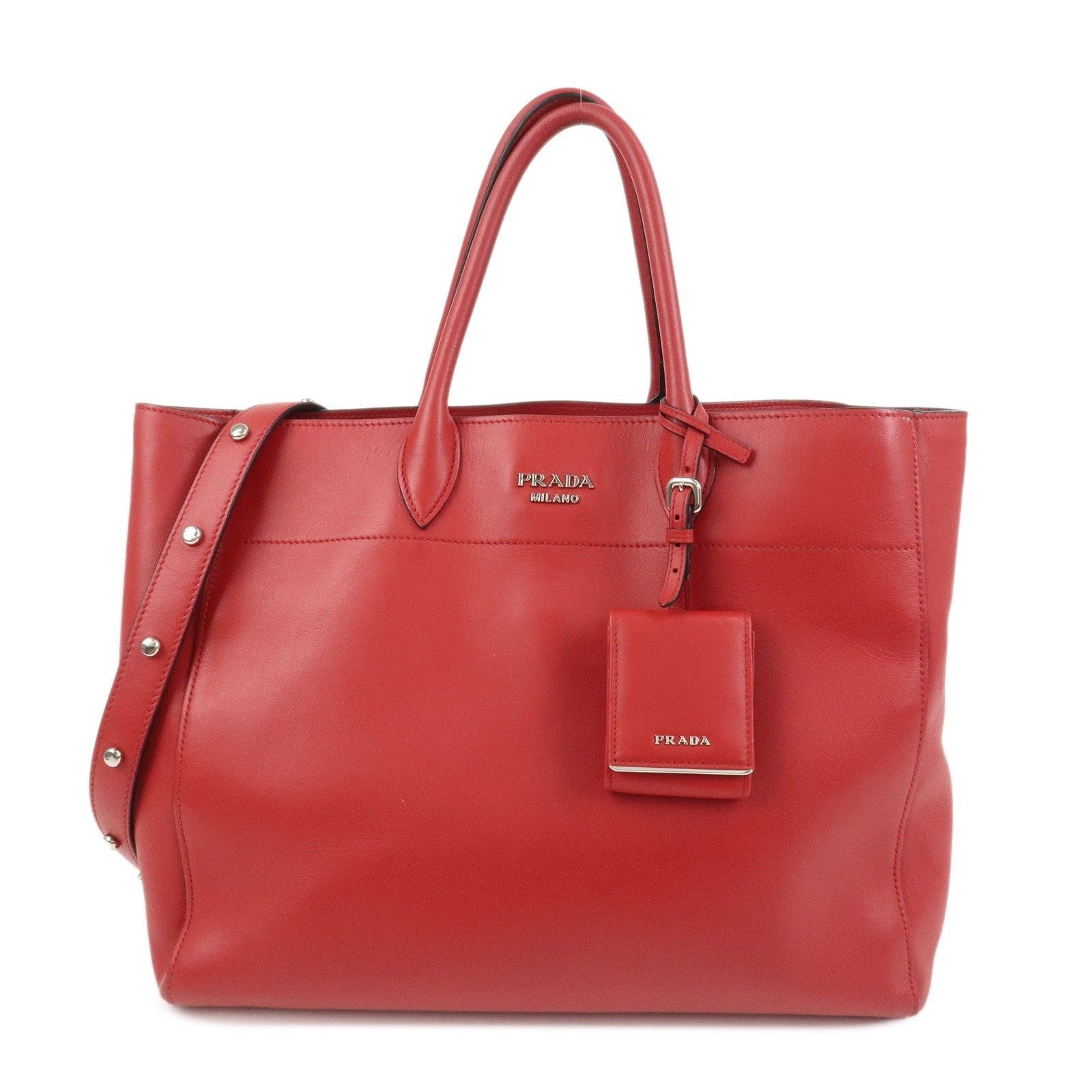 Prada Prada Logo Calfskin Tote Red Size ONE SIZE - 1 Thumbnail