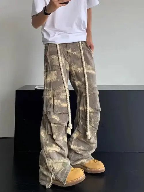 Jean Retro drawstring camouflage work wide-leg trousers Size US 32 / EU 48 - 4 Thumbnail