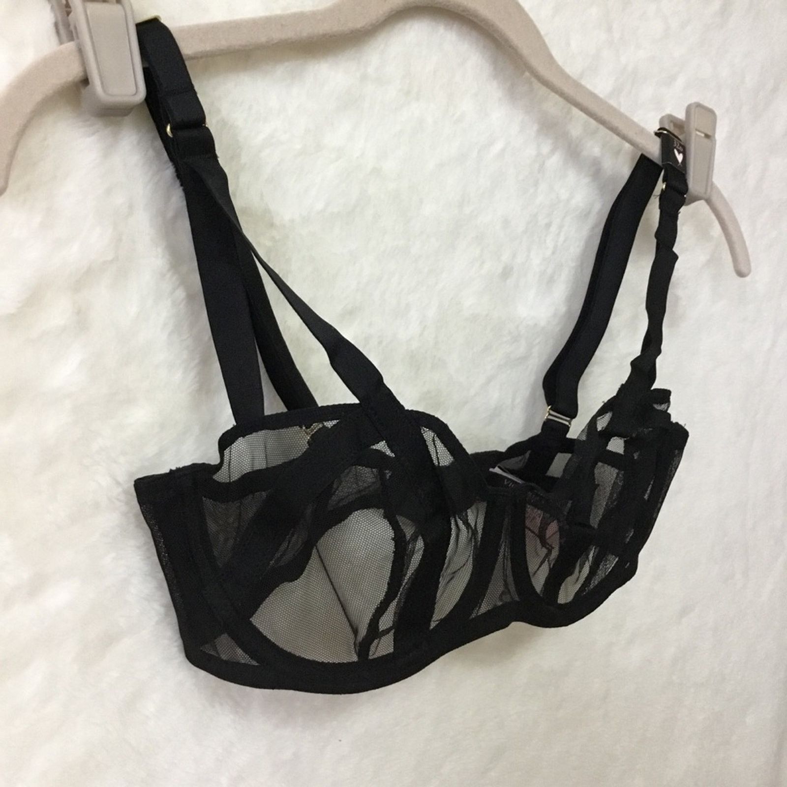 Victoria's Secret Victoria Secret Black Unlined Mesh Balconette Bra Size ONE SIZE - 5 Thumbnail
