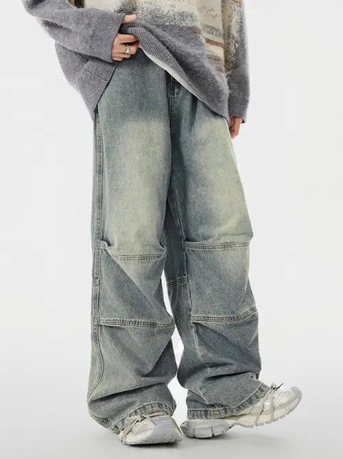 VIBE Trendy patchwork pleated washed distressed cargo jeans Size US 32 / EU 48 - 3 Thumbnail