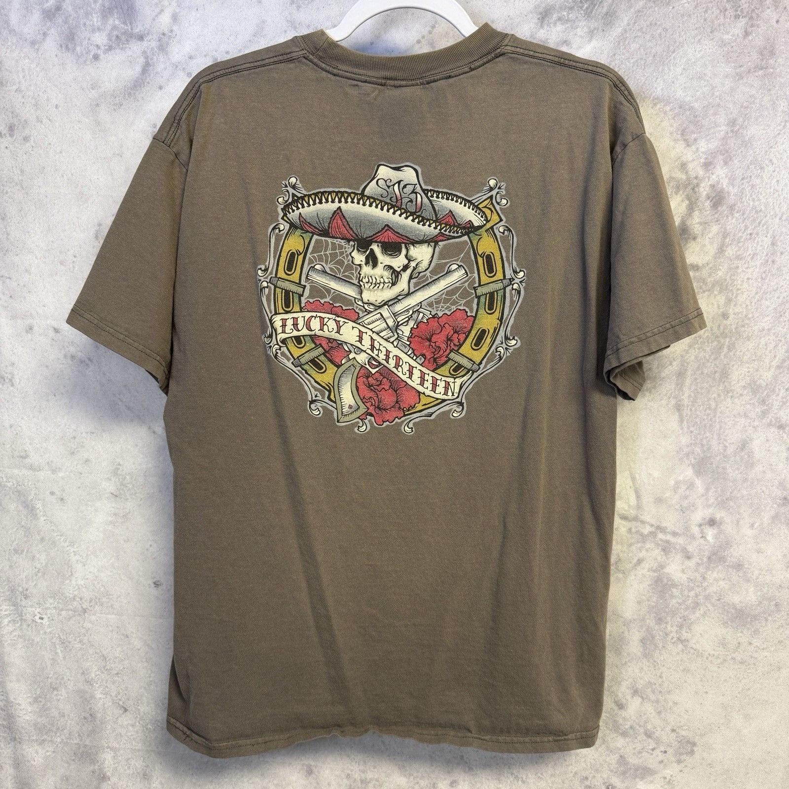 Vintage Vintage Lucky 13 T Shirt Mens Large Y2K Brown Short Sleeve G Size US L / EU 52-54 / 3 - 1 Thumbnail