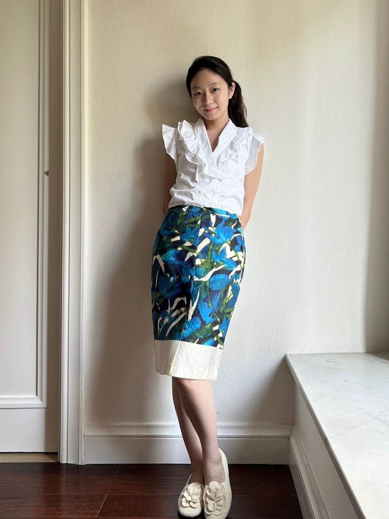 Dries Van Noten DRIES VAN NOTEN size:38 Blue fashion printed silk skirt Size 37" - 3 Thumbnail