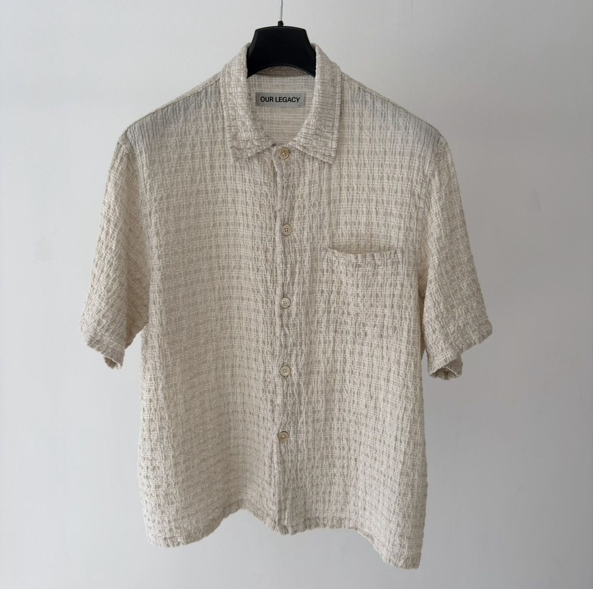 Cream/White Seersucker Check Cotton Box Shirt